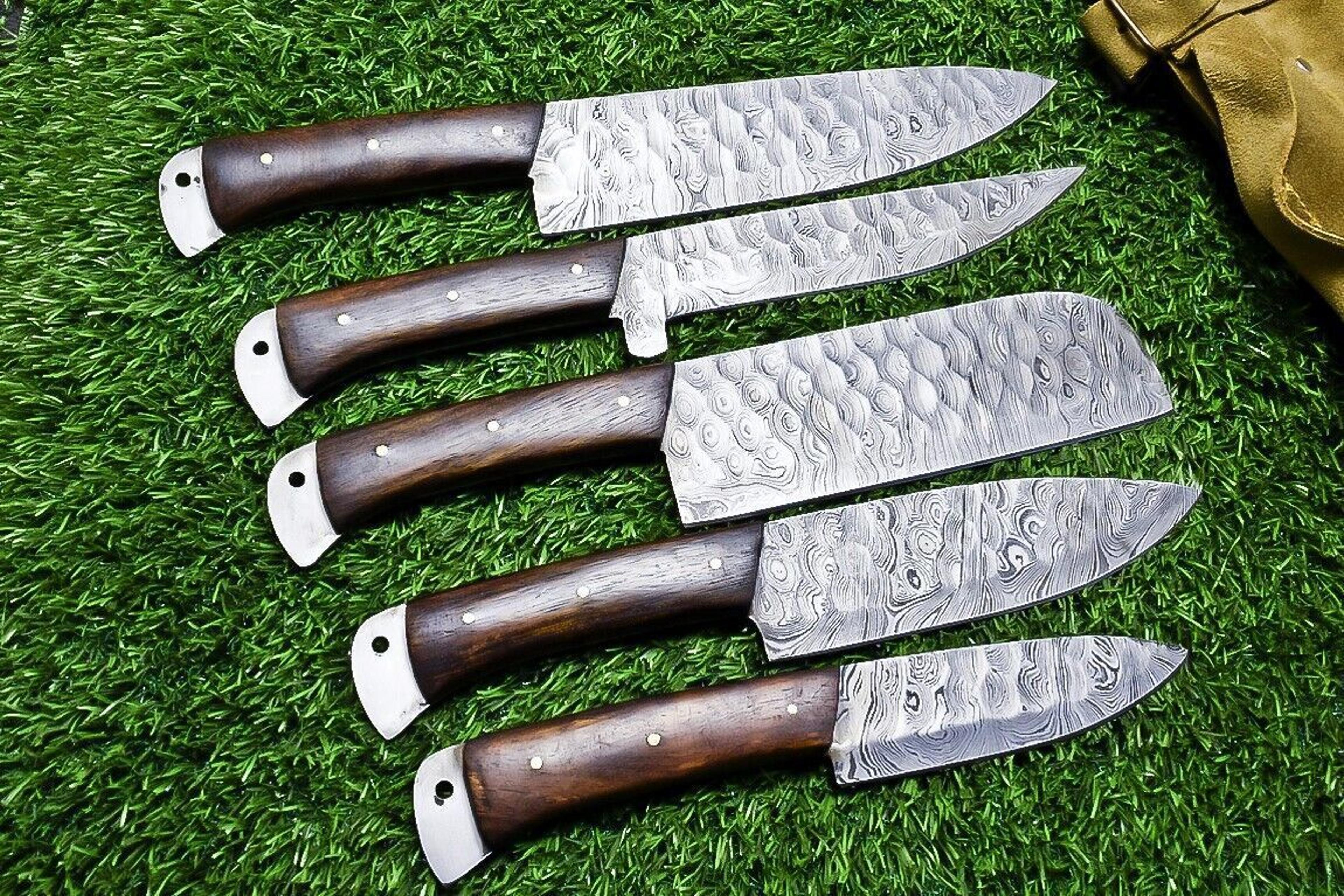 5Piece Handmade Damascus Steel Chef Knife Set  Custom Forged Kitchen Knives With Wood Handle  Sheat 1