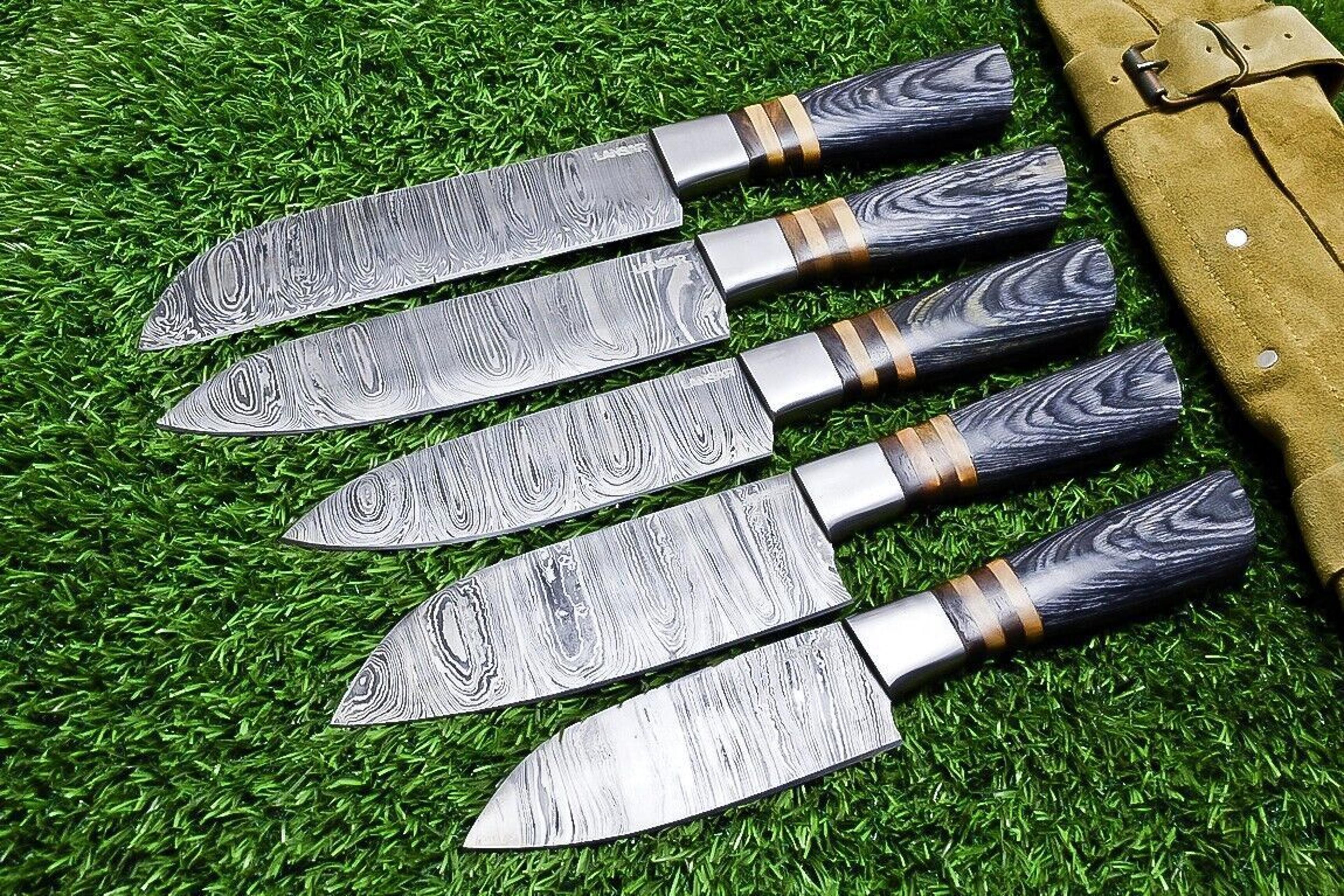Hand Forged 5Piece Damascus Steel Chef Knife Set  Wood Handle With Sheath 2