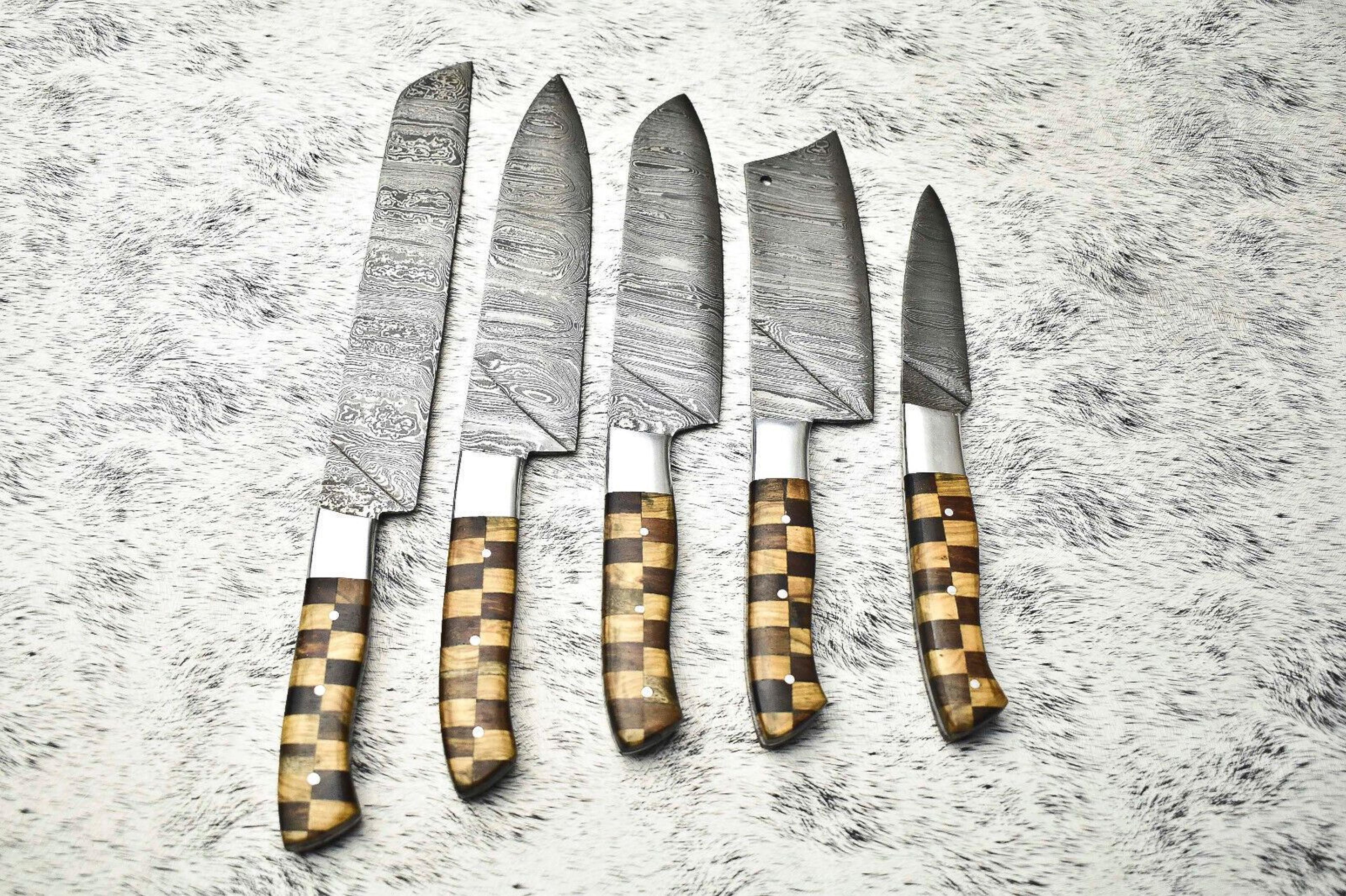 Signature 5Piece Damascus Steel Chef Knife Set  Forged Hardwood Handles 1