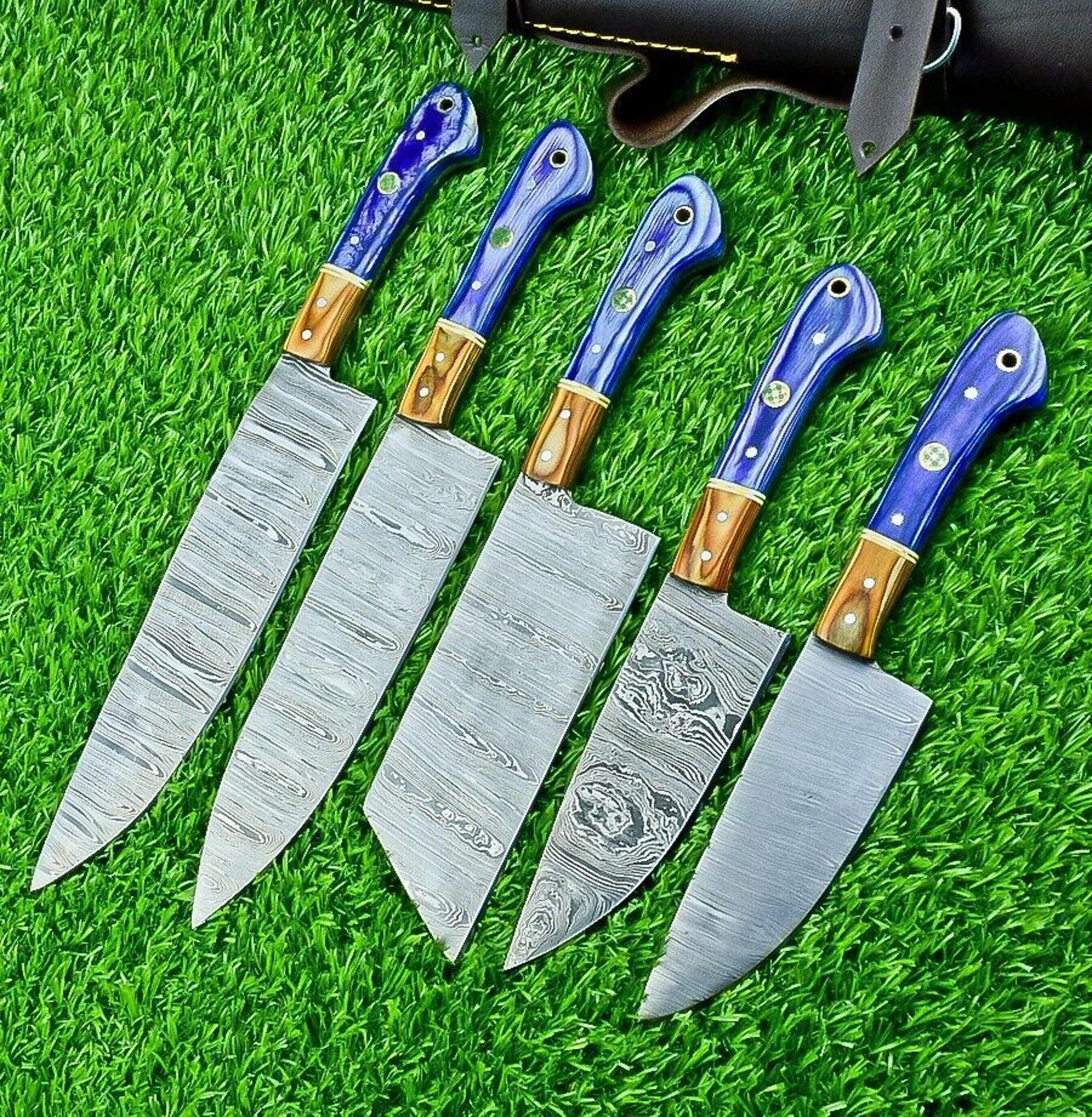 Master Chef Damascus Steel Knife Set  Handmade 5Piece Hardwood Handles 1