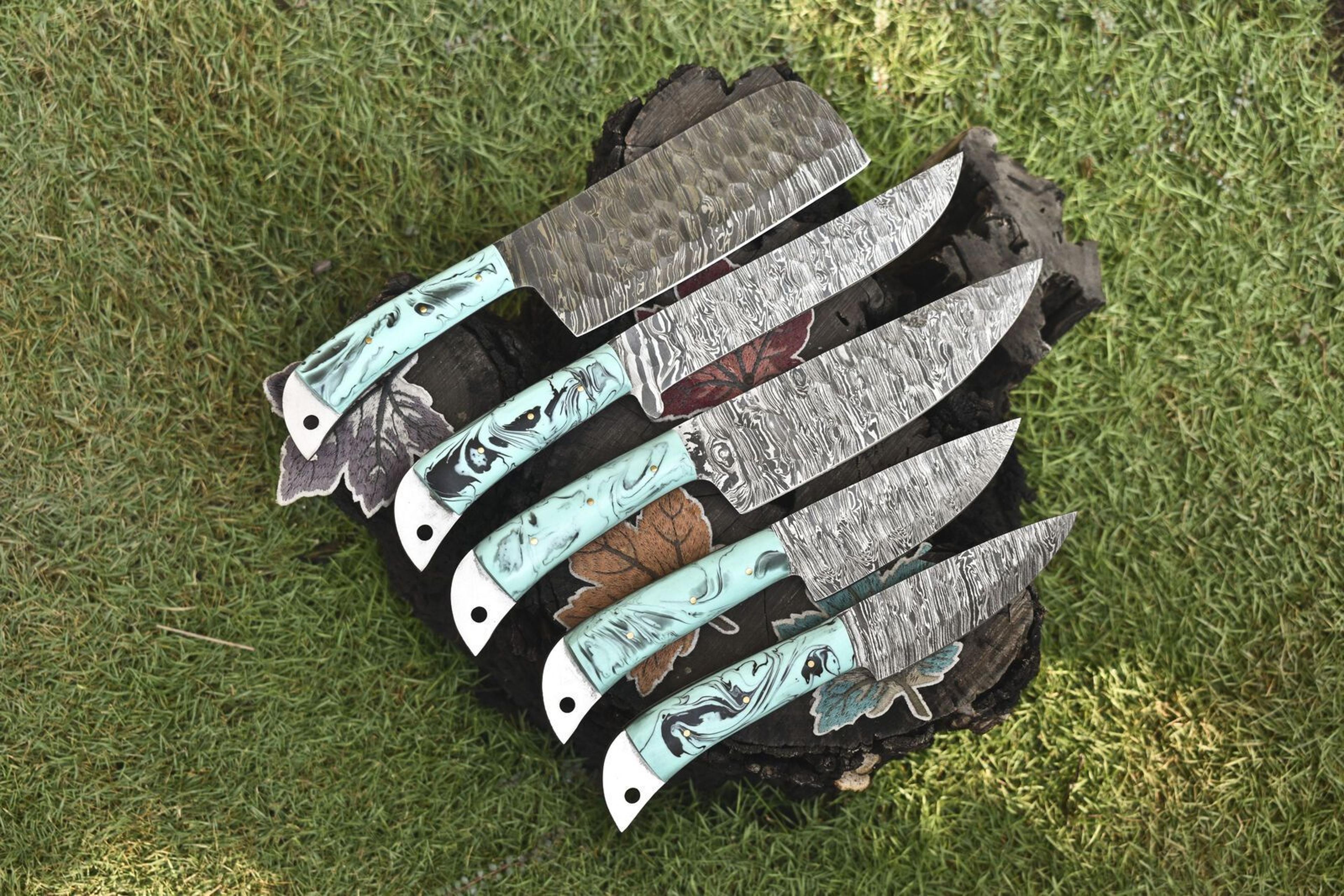 Professional 5Piece Twist Damascus Chef Knife Bundle  Handmade Hardwood Handles 2