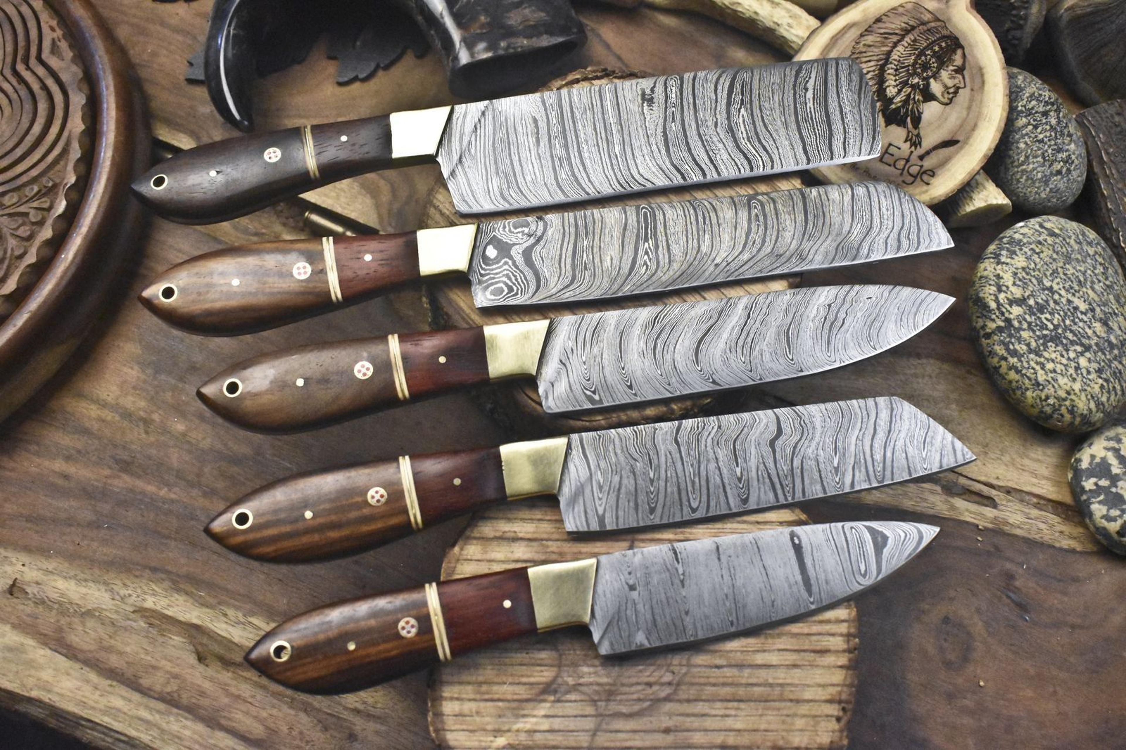 Survival  Bushcraft Damascus Knife Collection  Lot Of 5 Twist Pattern Chef Knives 1
