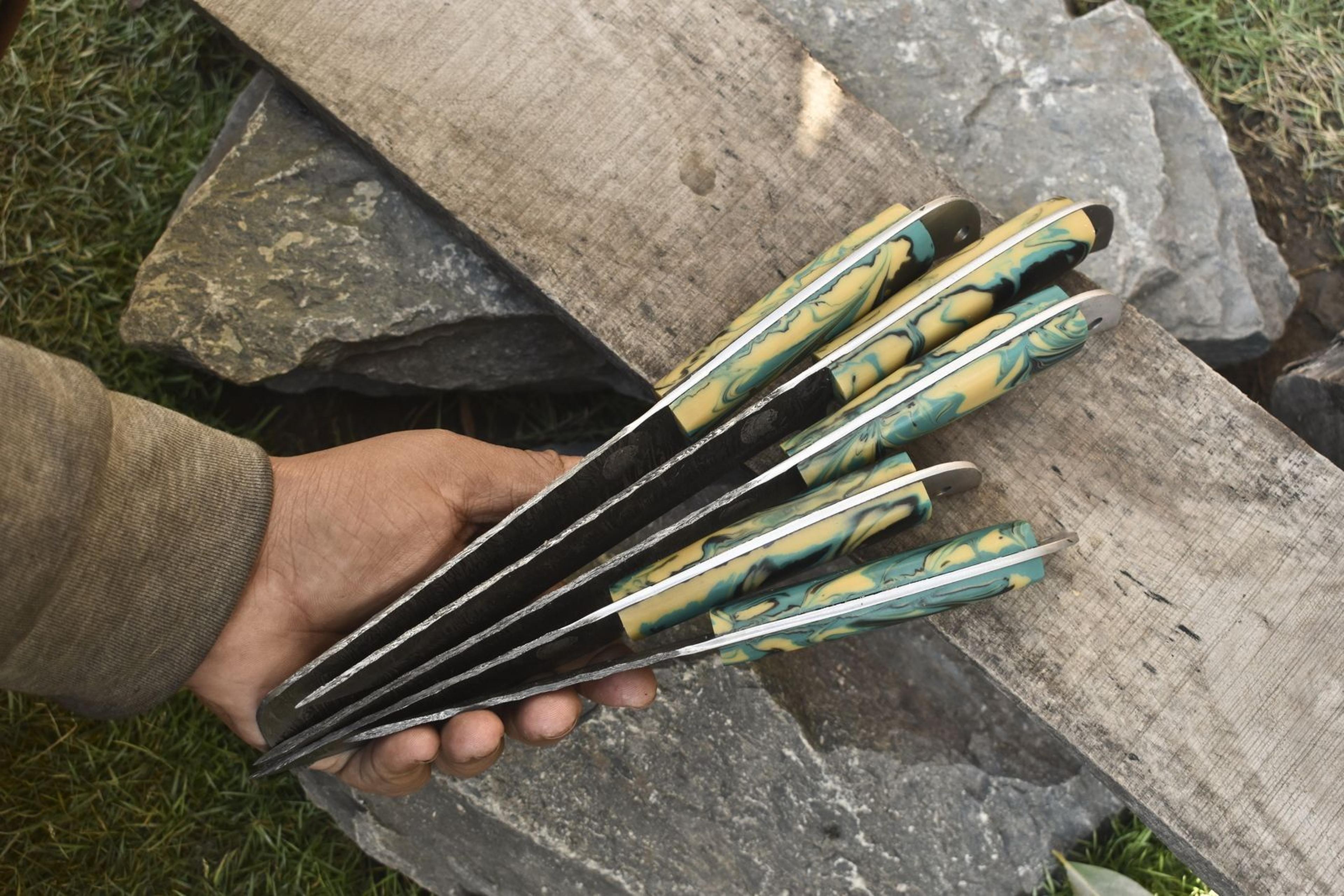 Heritage Twist Damascus Steel Knife Set  Lot Of 5 Chef Knives With Hardwood Handles 1