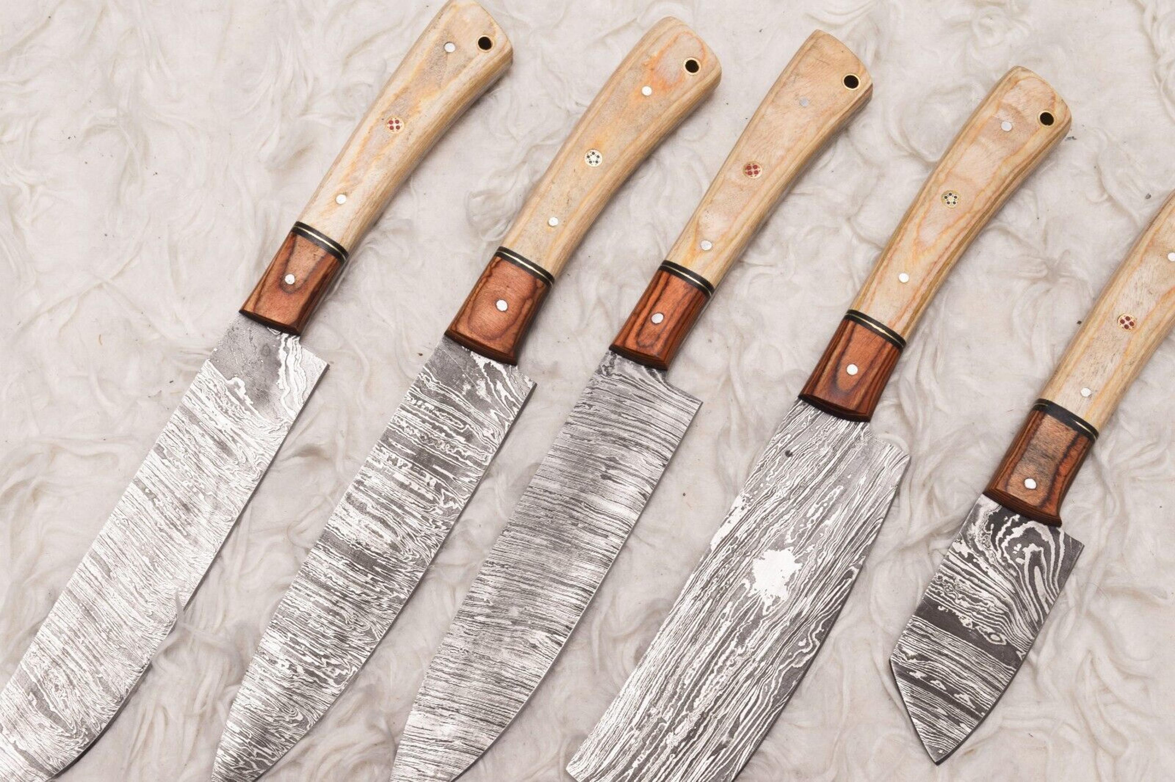 Handmade Damascus Steel Chef Knife Set Of 5  Wood Handle Kitchen Knives 1