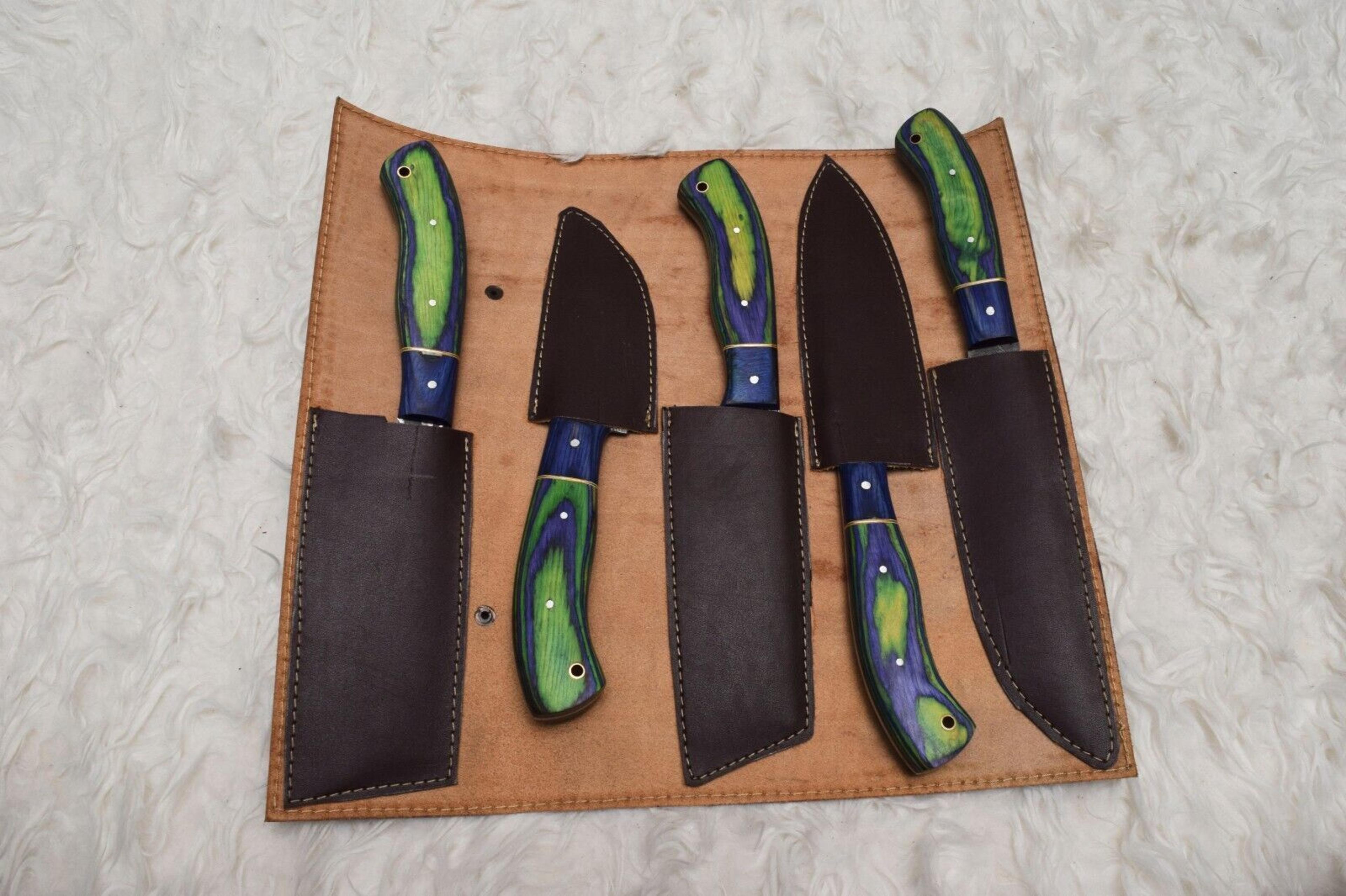 Damascus Steel Chef Knife Set  5 Piece Handmade Professional Kitchen Knives 3