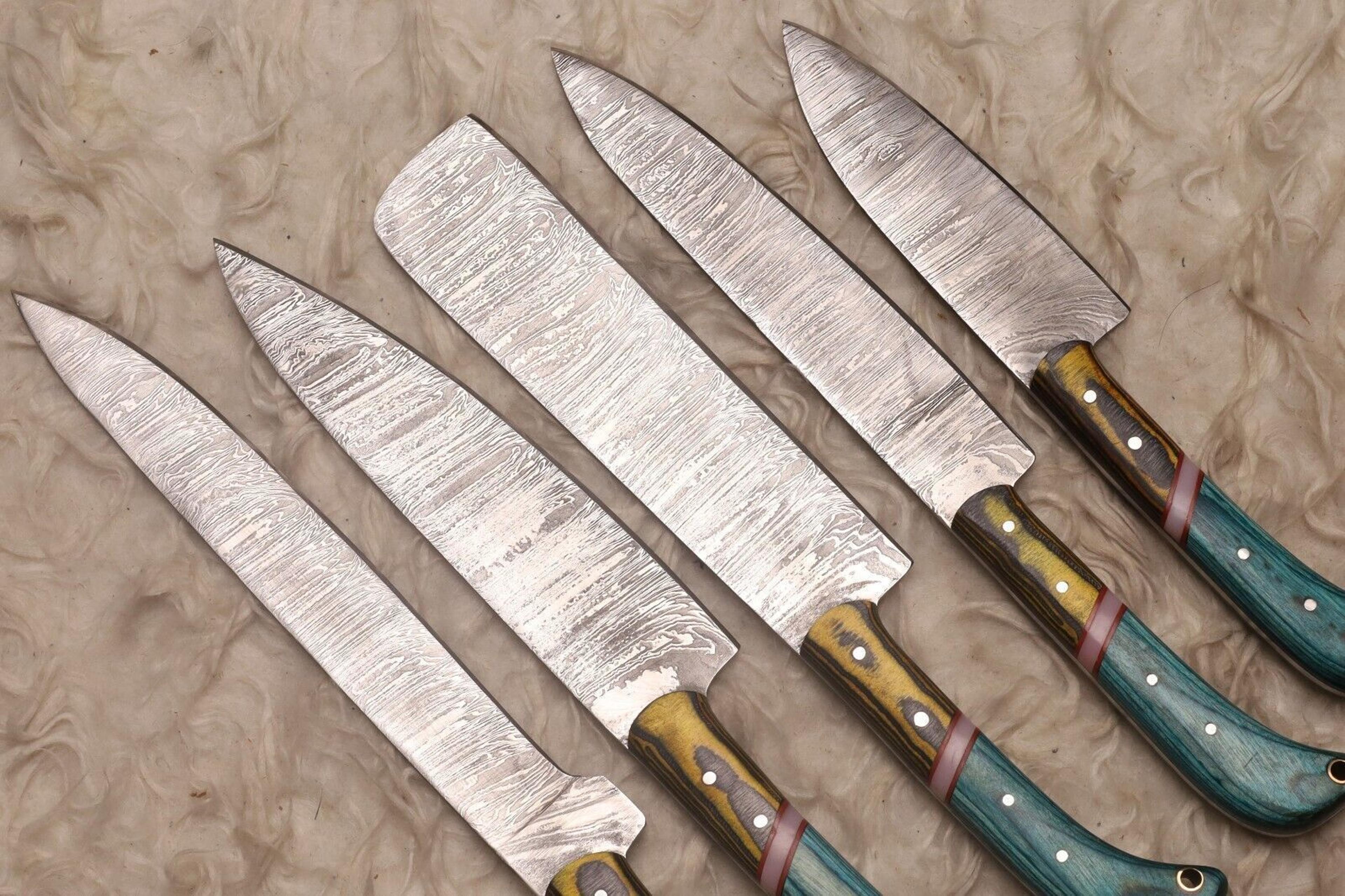 Custom Forged Damascus Steel 5 Piece Chef Knife Collection  Premium Set 1