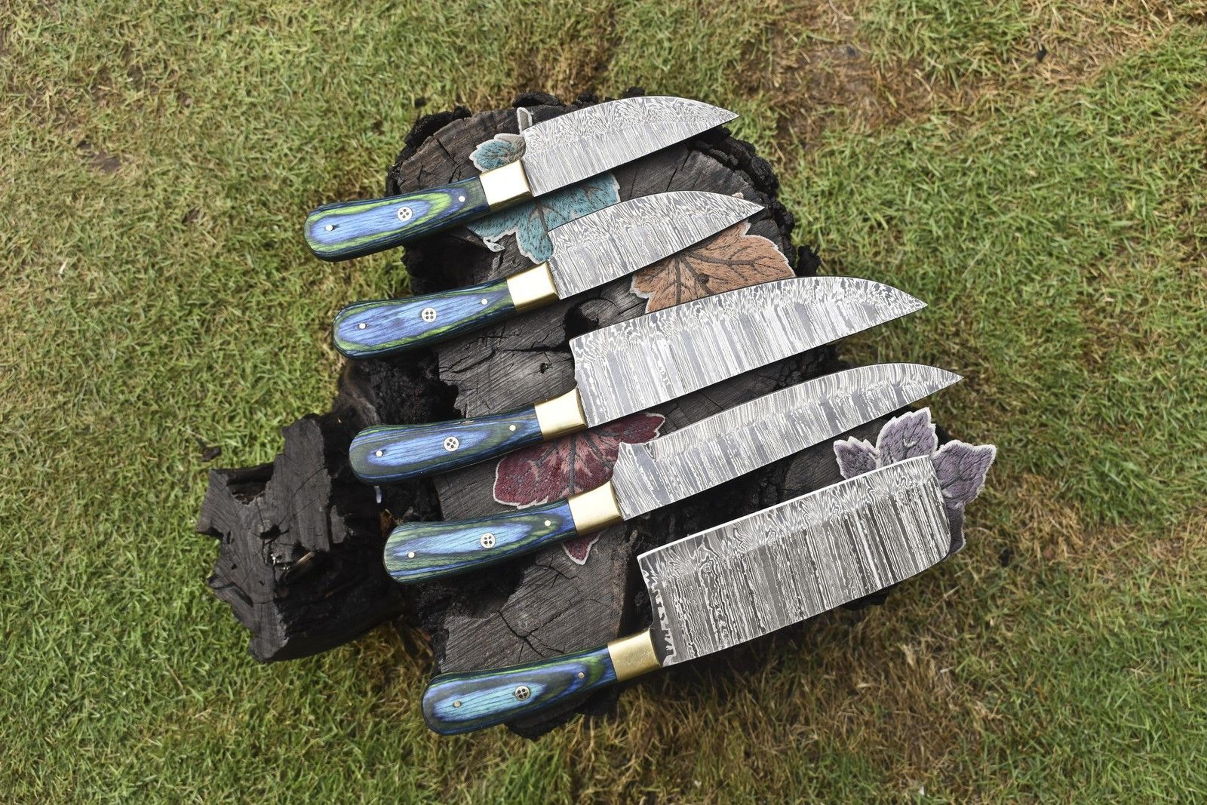 RusticForge Damascus Chef Knife Set  913 Inch Handcrafted Twist Steel Knives 1