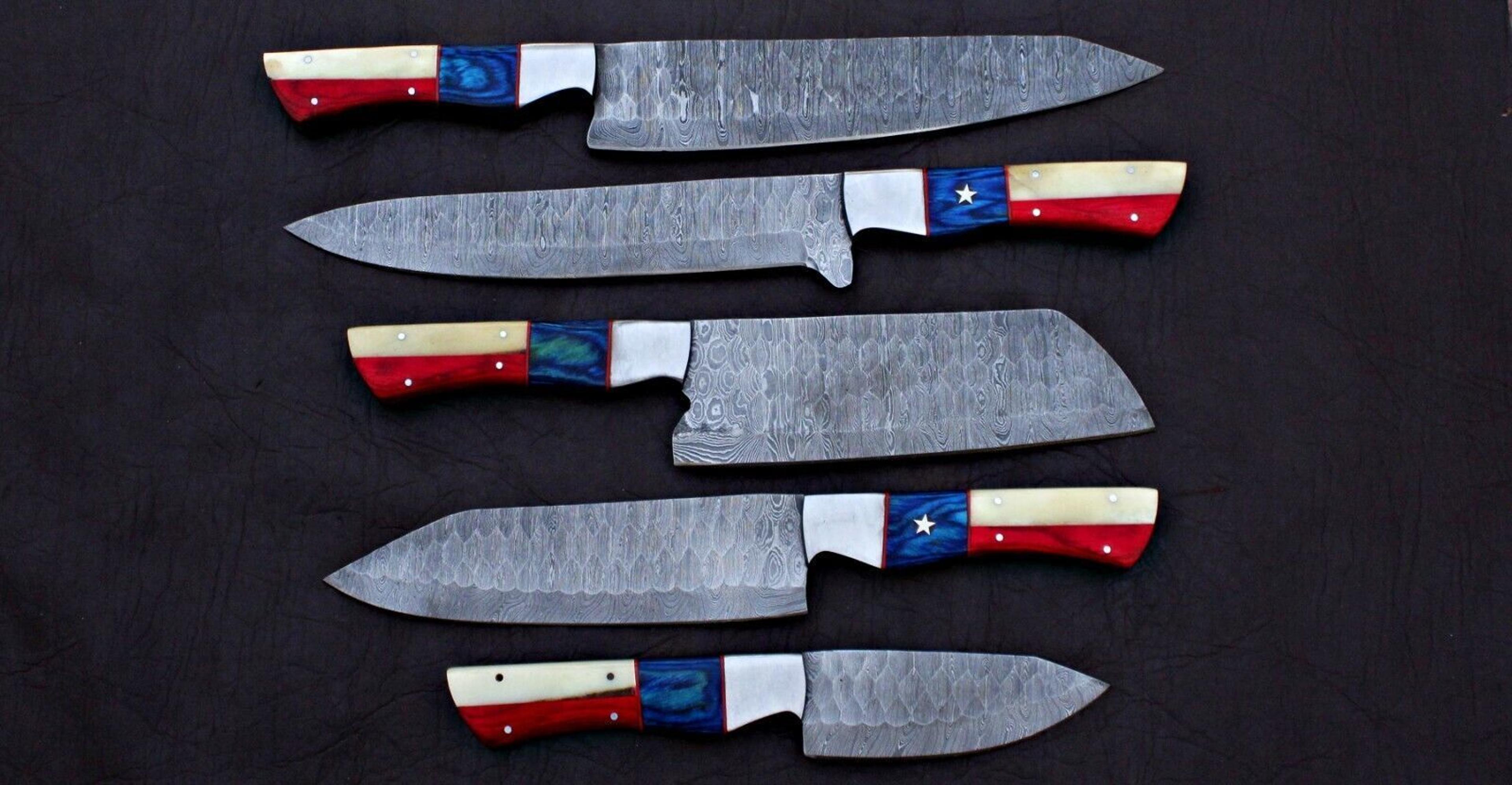Custom Forged Twist Damascus Chef Knife Set  Lot Of 5 Handmade Knives With Micarta Handle  Micarta  1