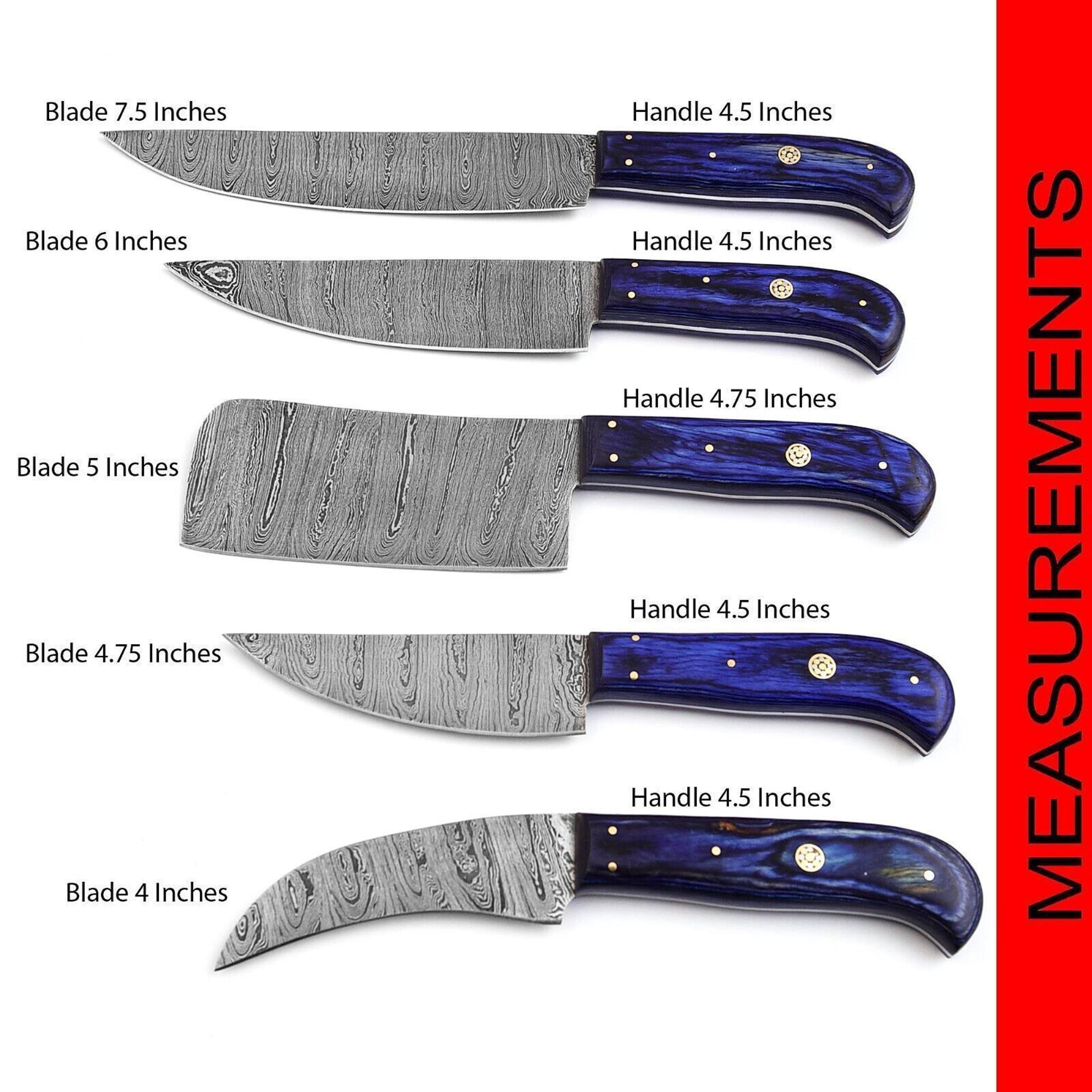 Handmade Damascus Steel 5Piece Chef Knife Set  1008 Wood Grade HandForged Kitchen Knives With Blue  2