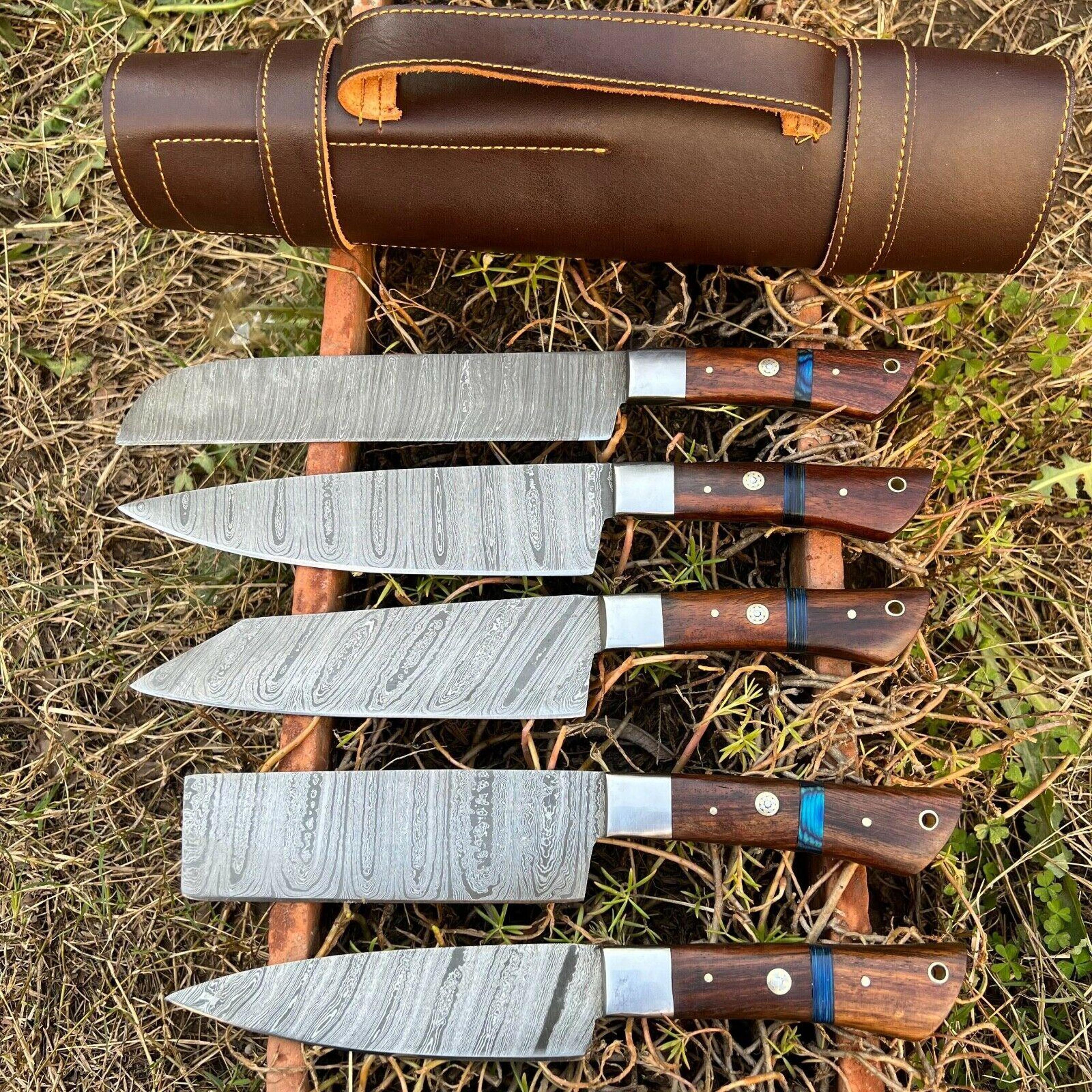 hand forged damascus steel chef set | 5 pc kitchen cutlery with wooden handle