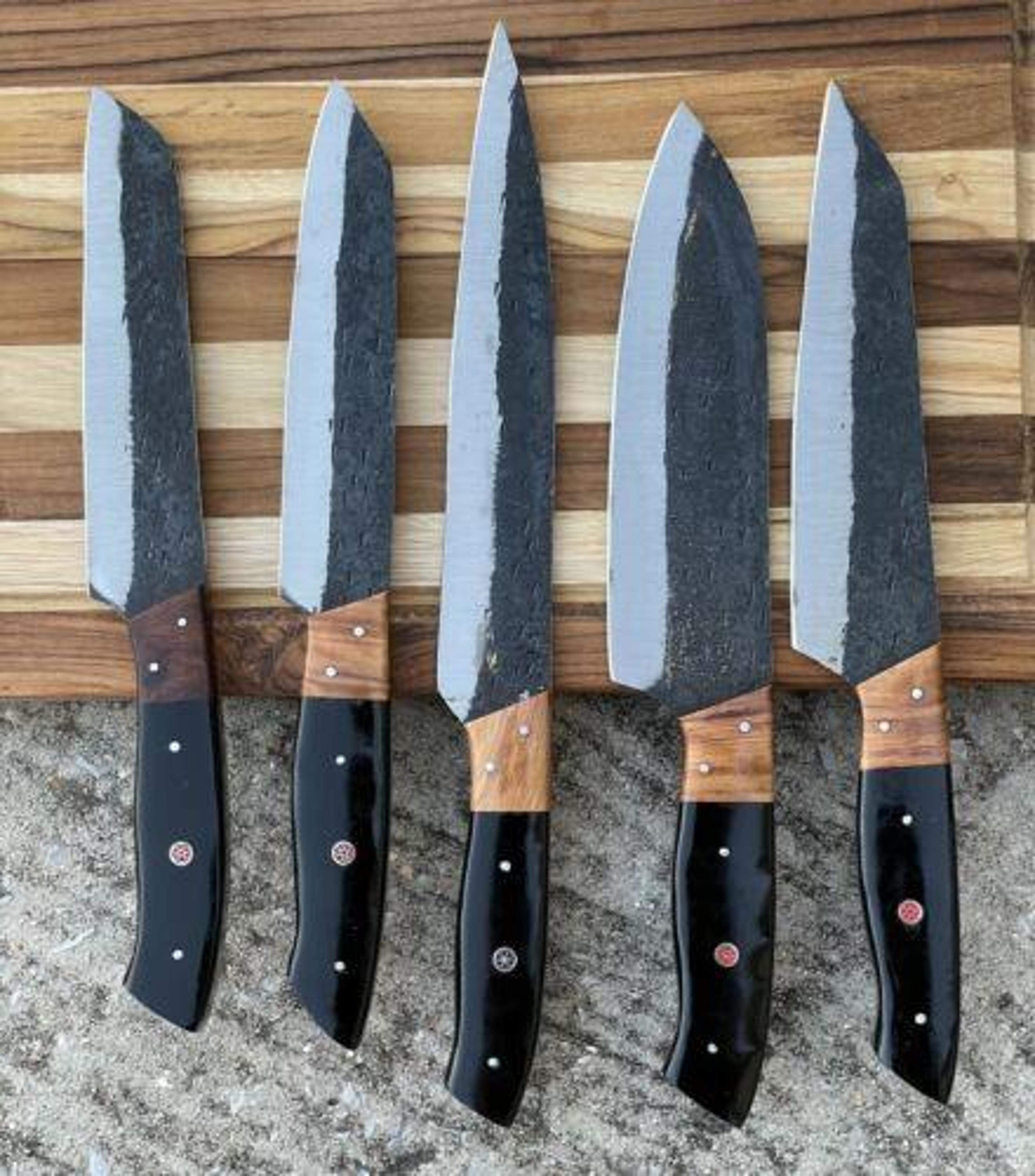 5-piece hand forged railroad spike carbon steel chef knife kitchen set