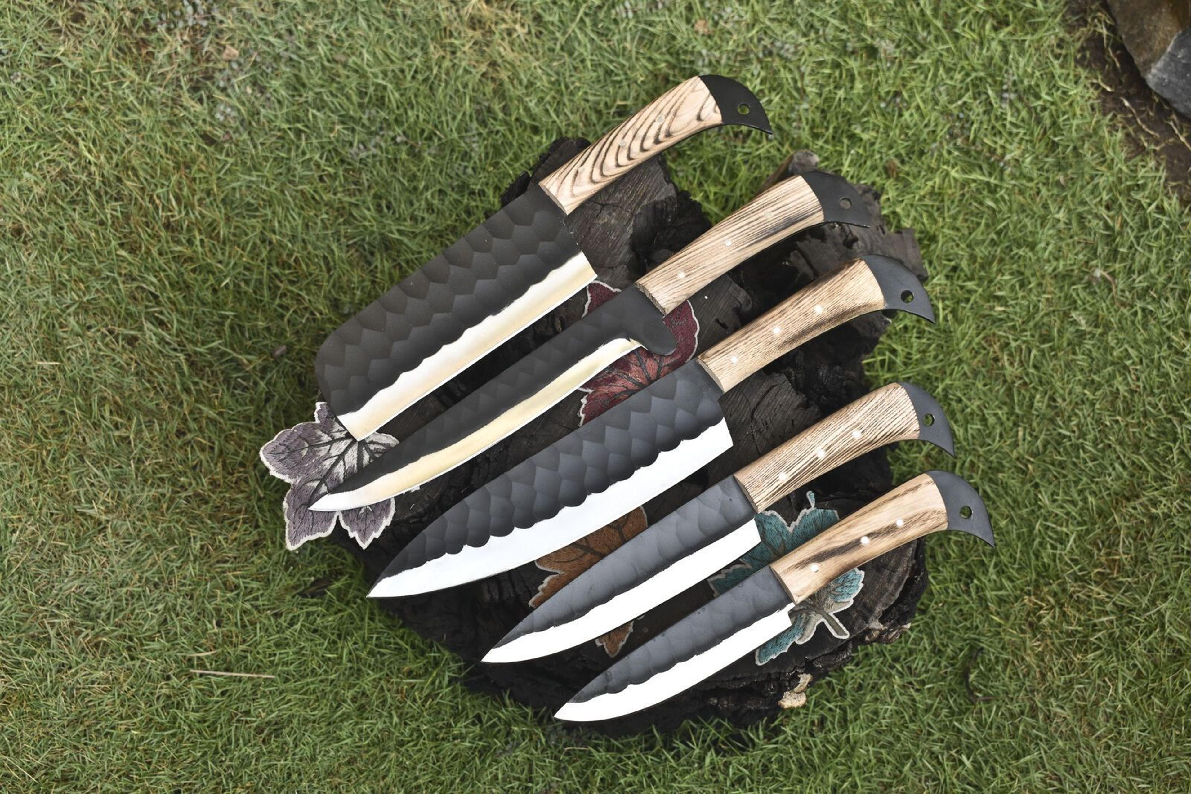 5 pcs custom handmade d2 steel chef knife set with wood handles & leather bag – premium kitchen set