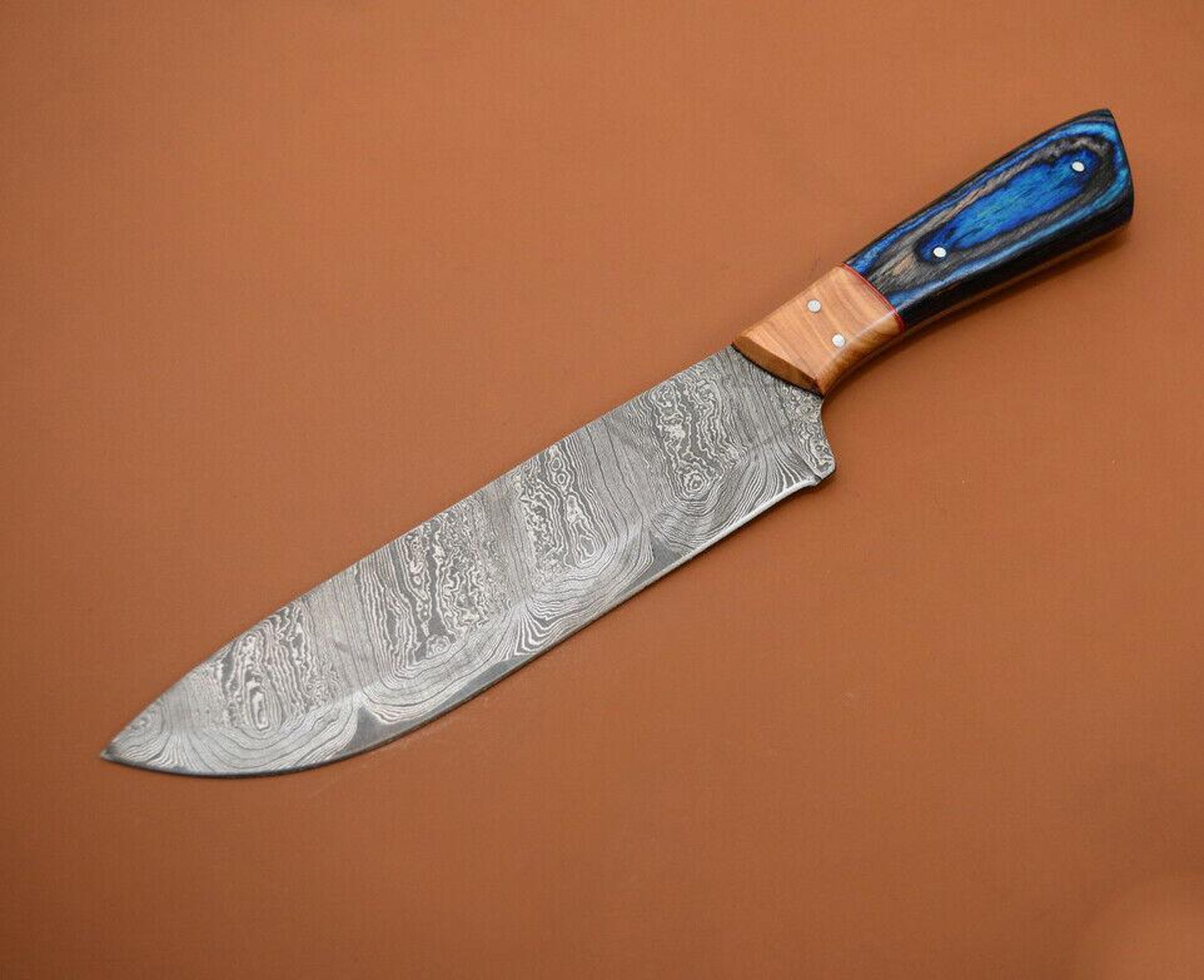 professional handmade damascus steel kitchen knife with poplar wood handle