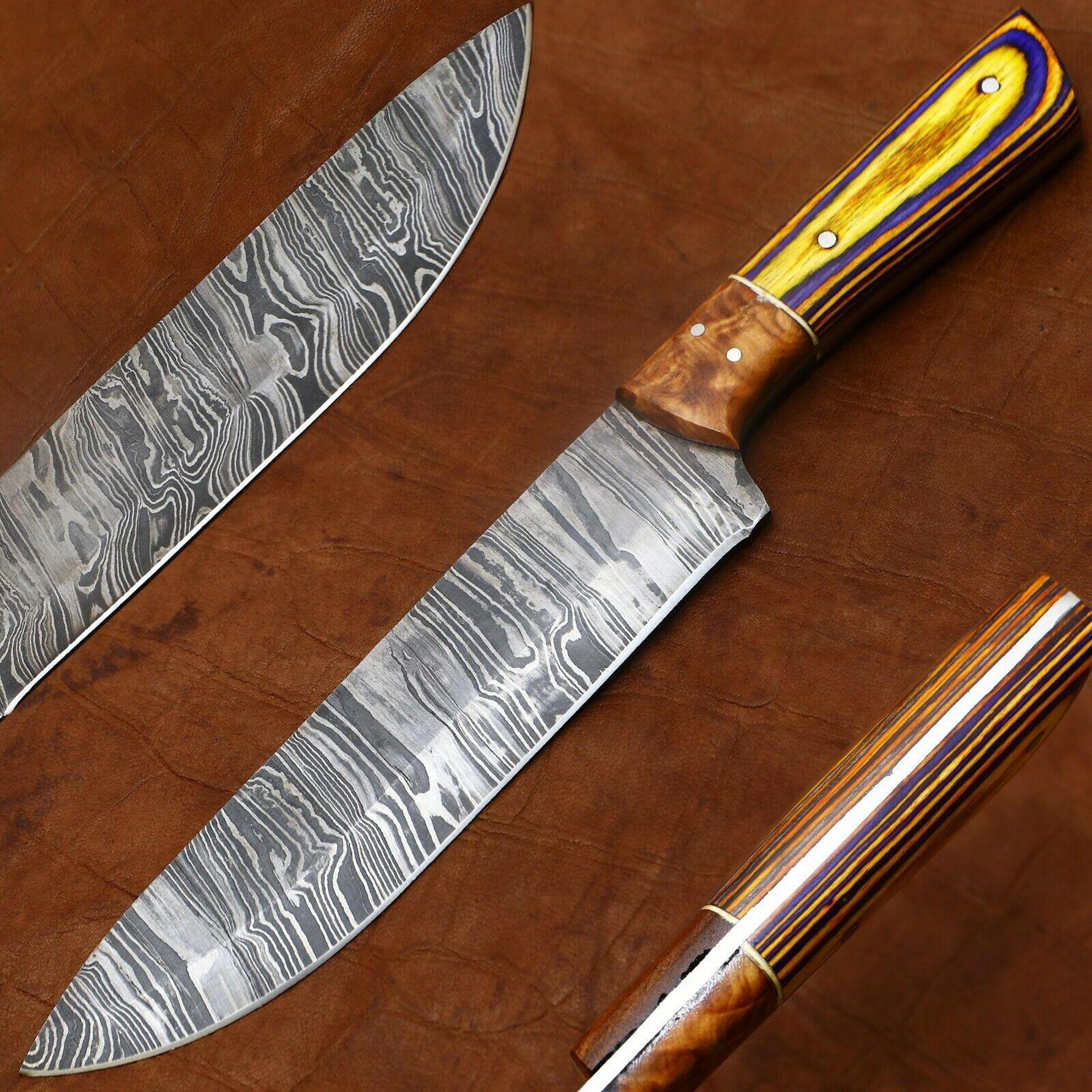 professional damascus steel kitchen knife | 11" chef knife with durable pakka wood handle