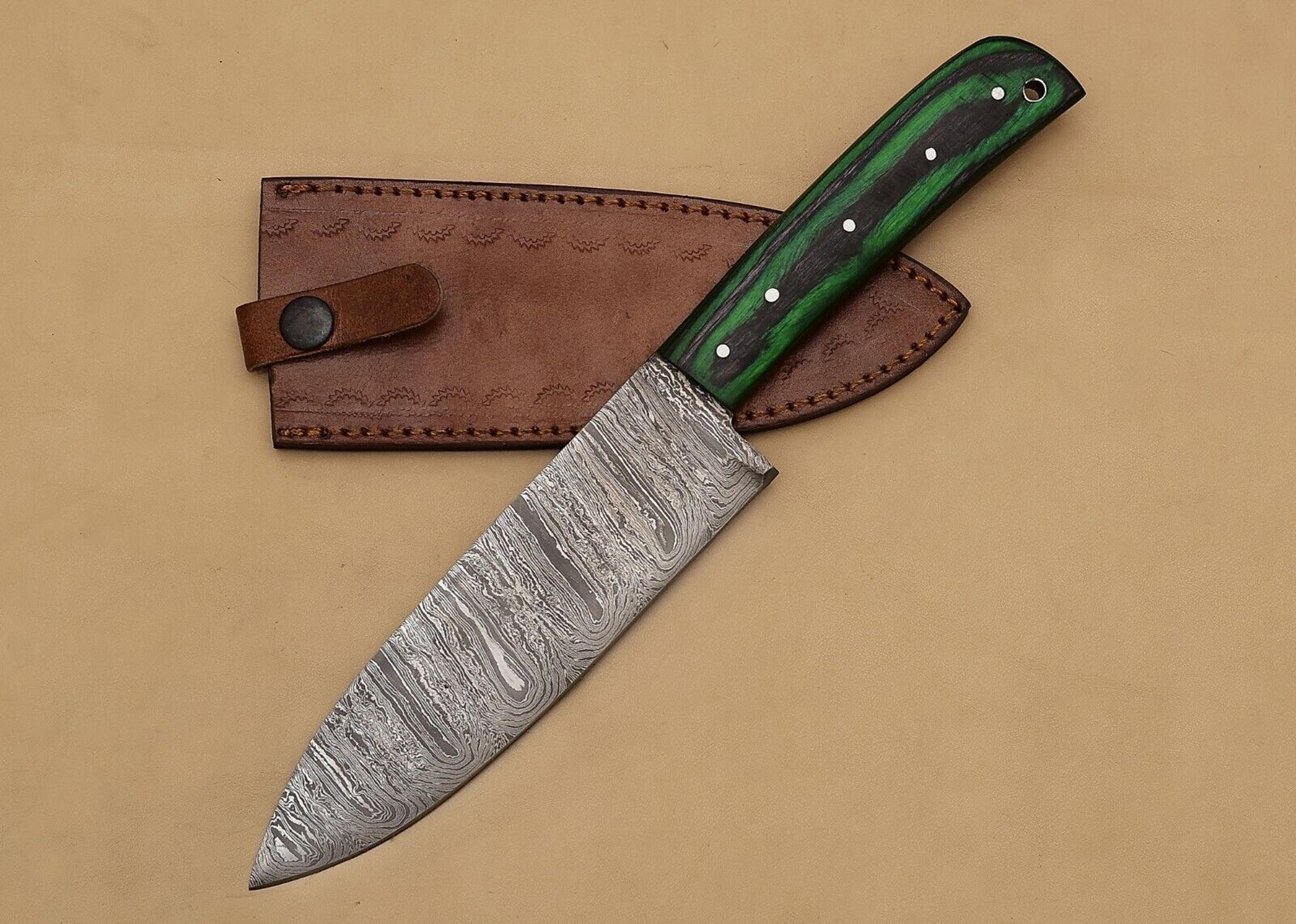 premium damascus steel kitchen fillet knife – handmade chef tool with leather sheath