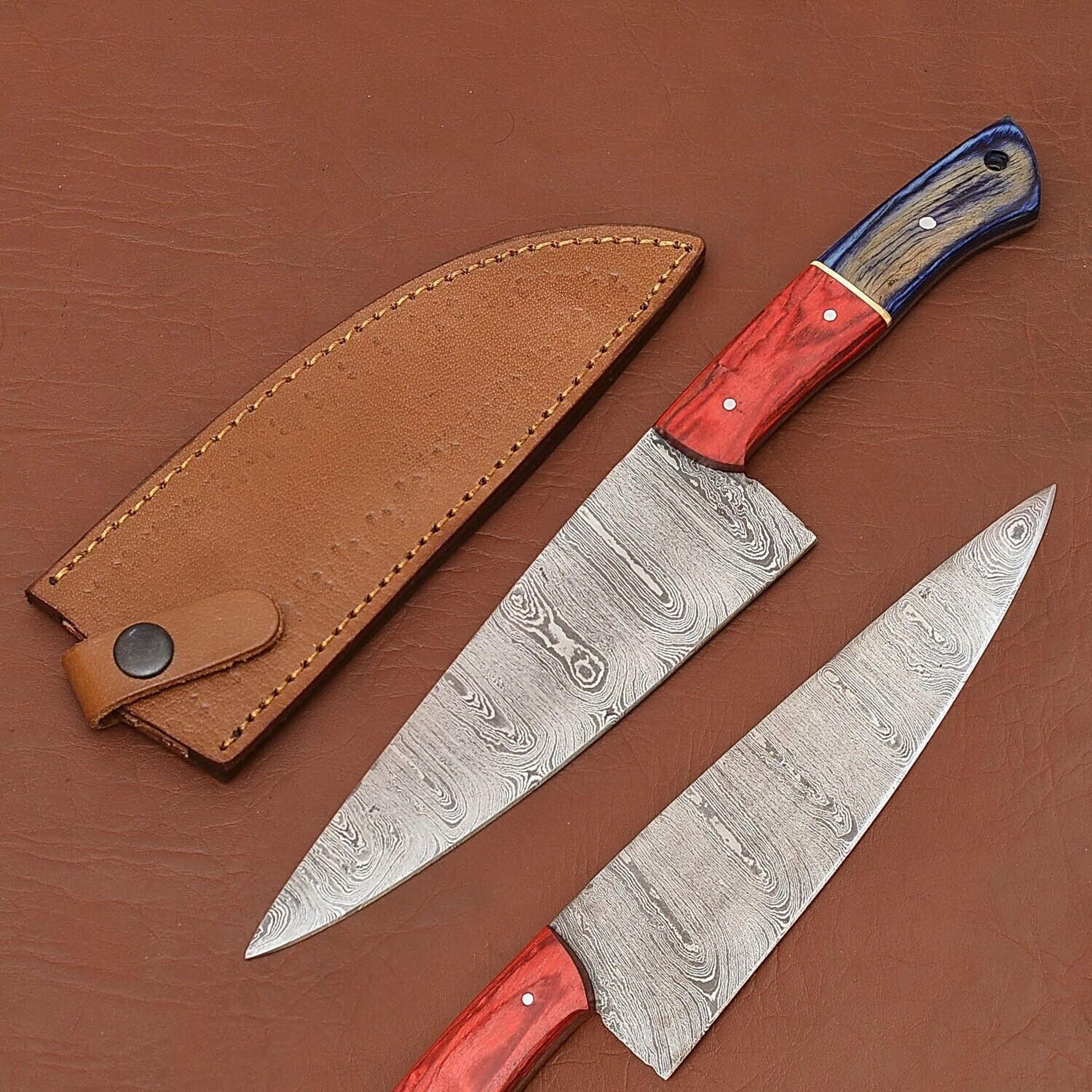 handcrafted damascus steel chef fillet knife – wood handle & sheath set