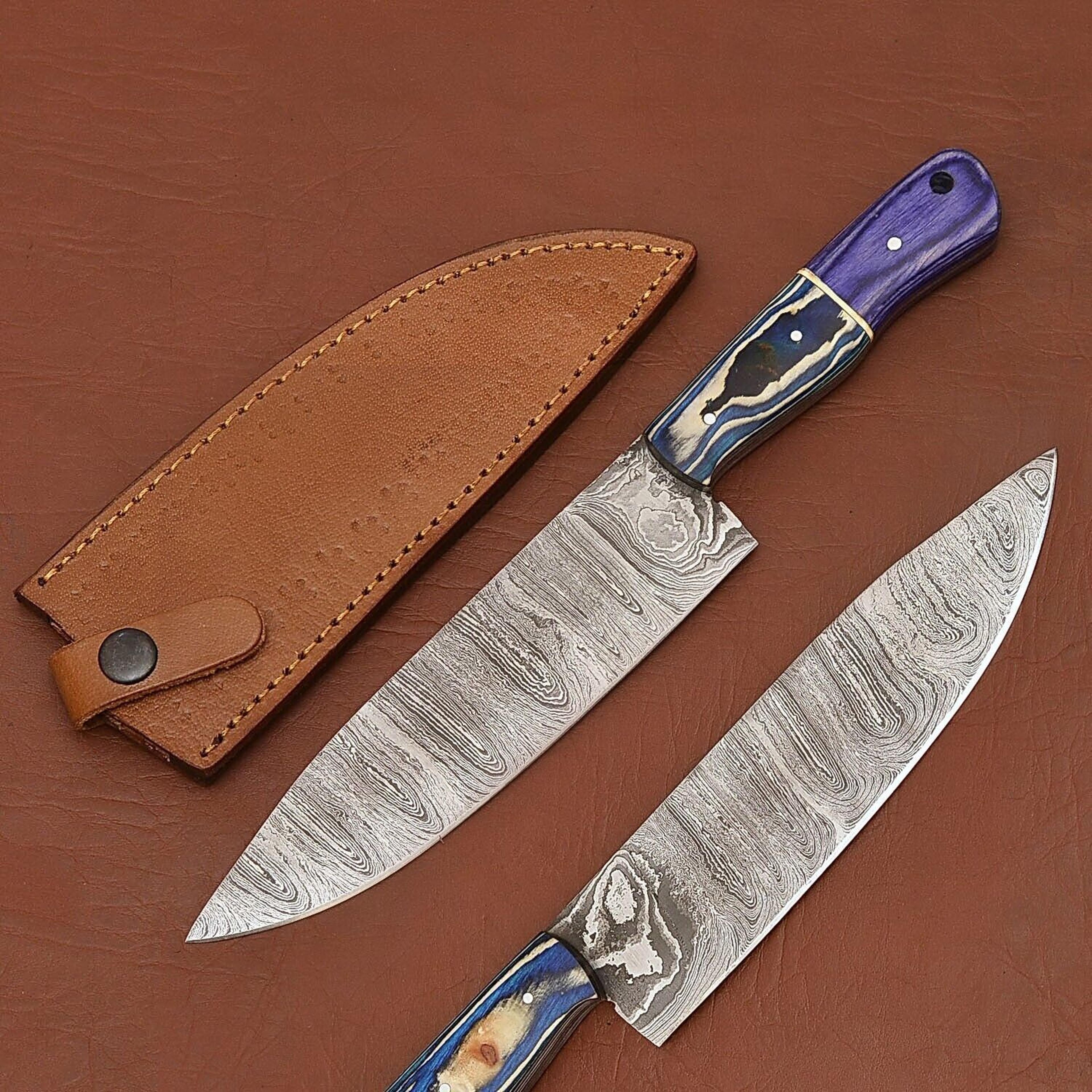 damascus steel kitchen fillet knife – elegant handmade chef knife with sheath