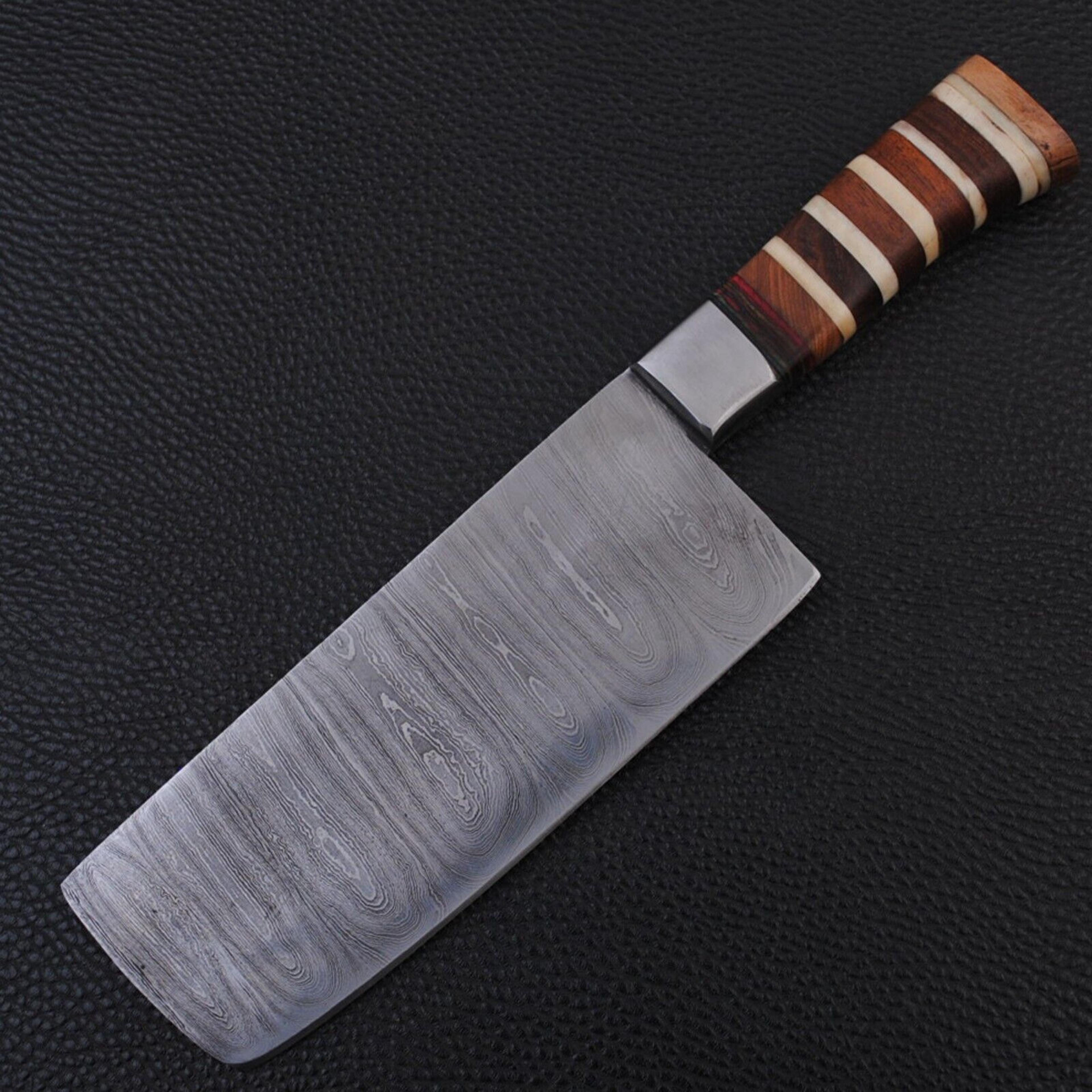 hand-forged damascus steel kitchen knife | colored wood handle design