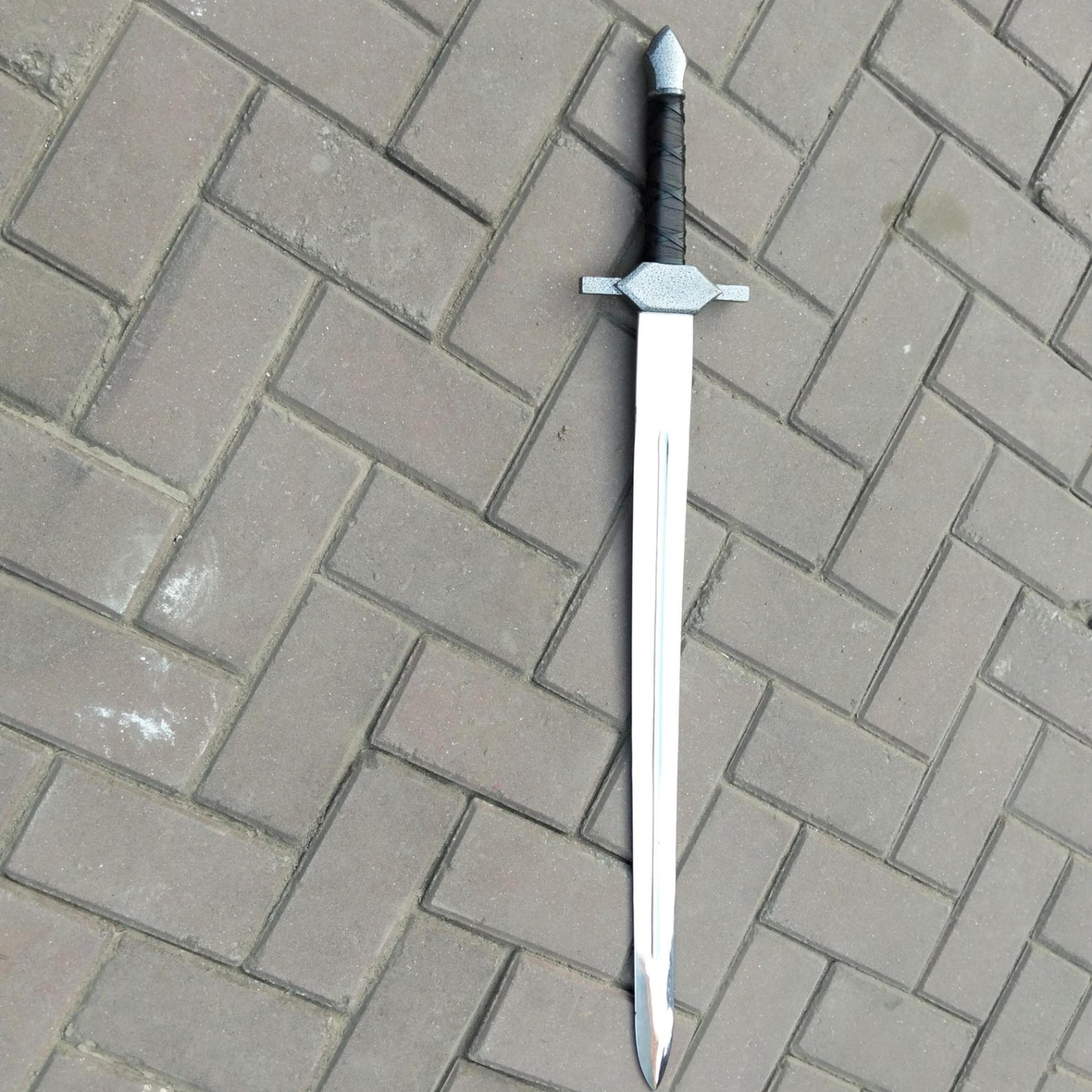 36in medieval knight longsword replica with 28in stainless steel blade & black wrapped handle for display