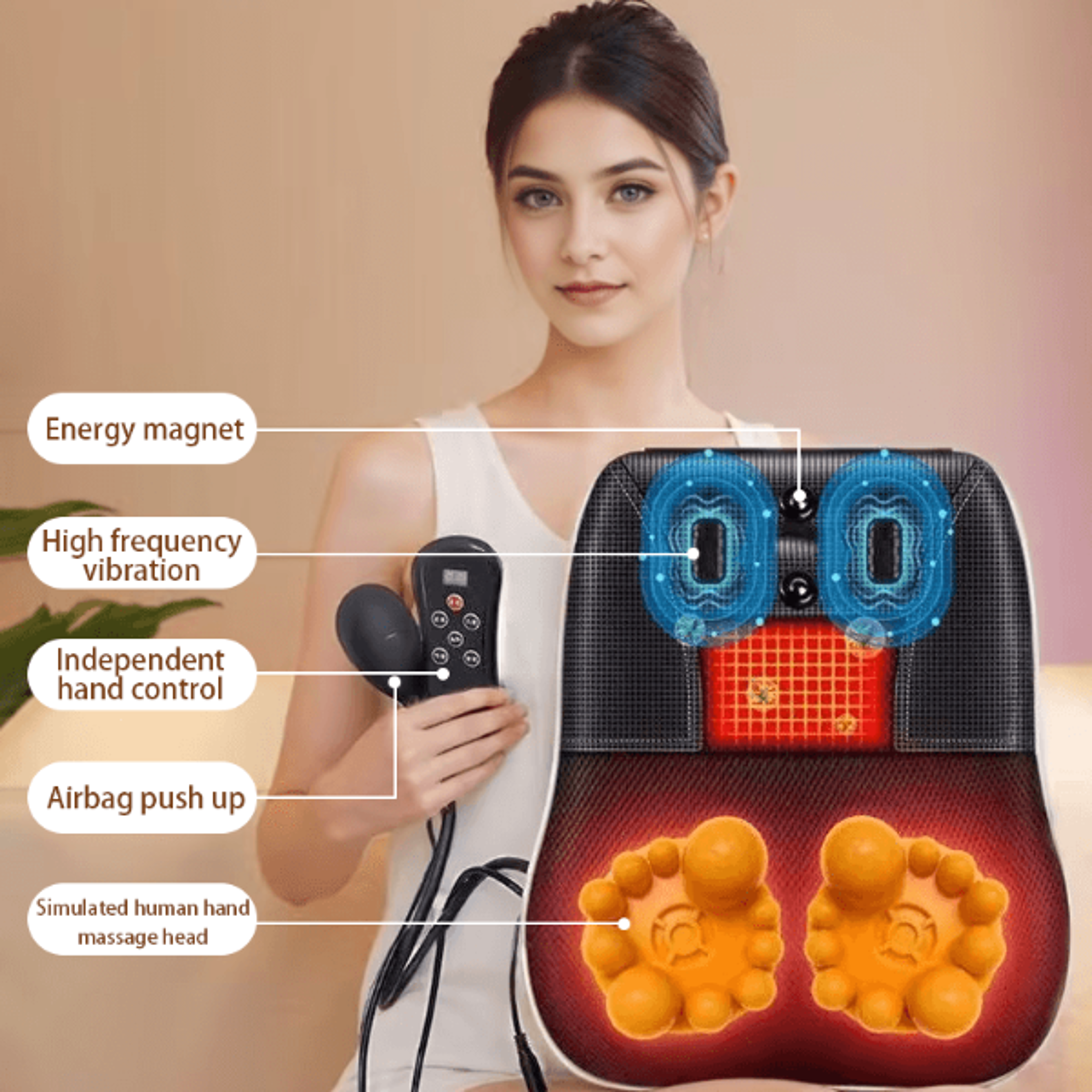 electric cervical pillow, shiatsu neck & back massager with airbag traction and heating for car and home use