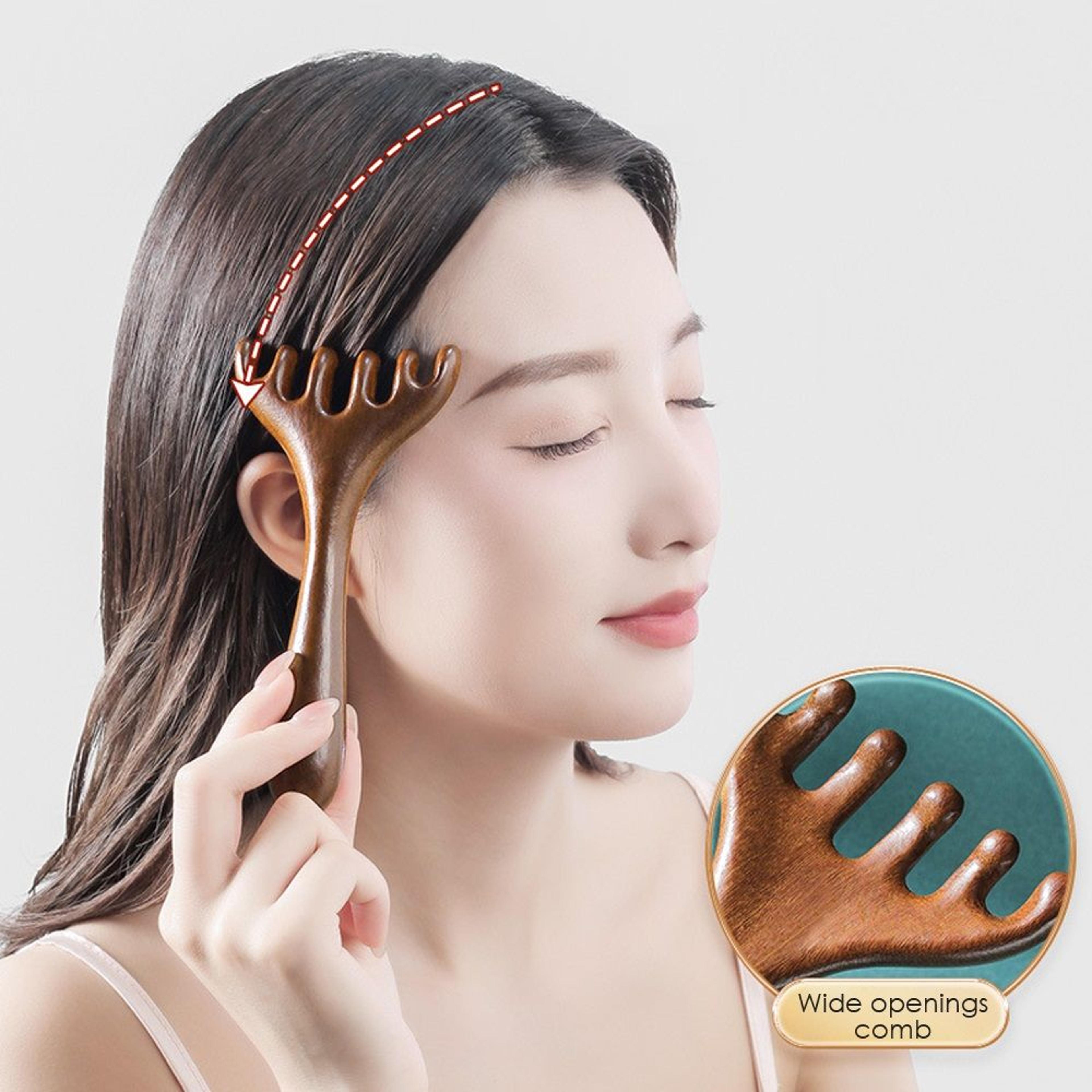 anti-static wooden head massager comb, 6-claw meridian brush for blood circulation & gua sha