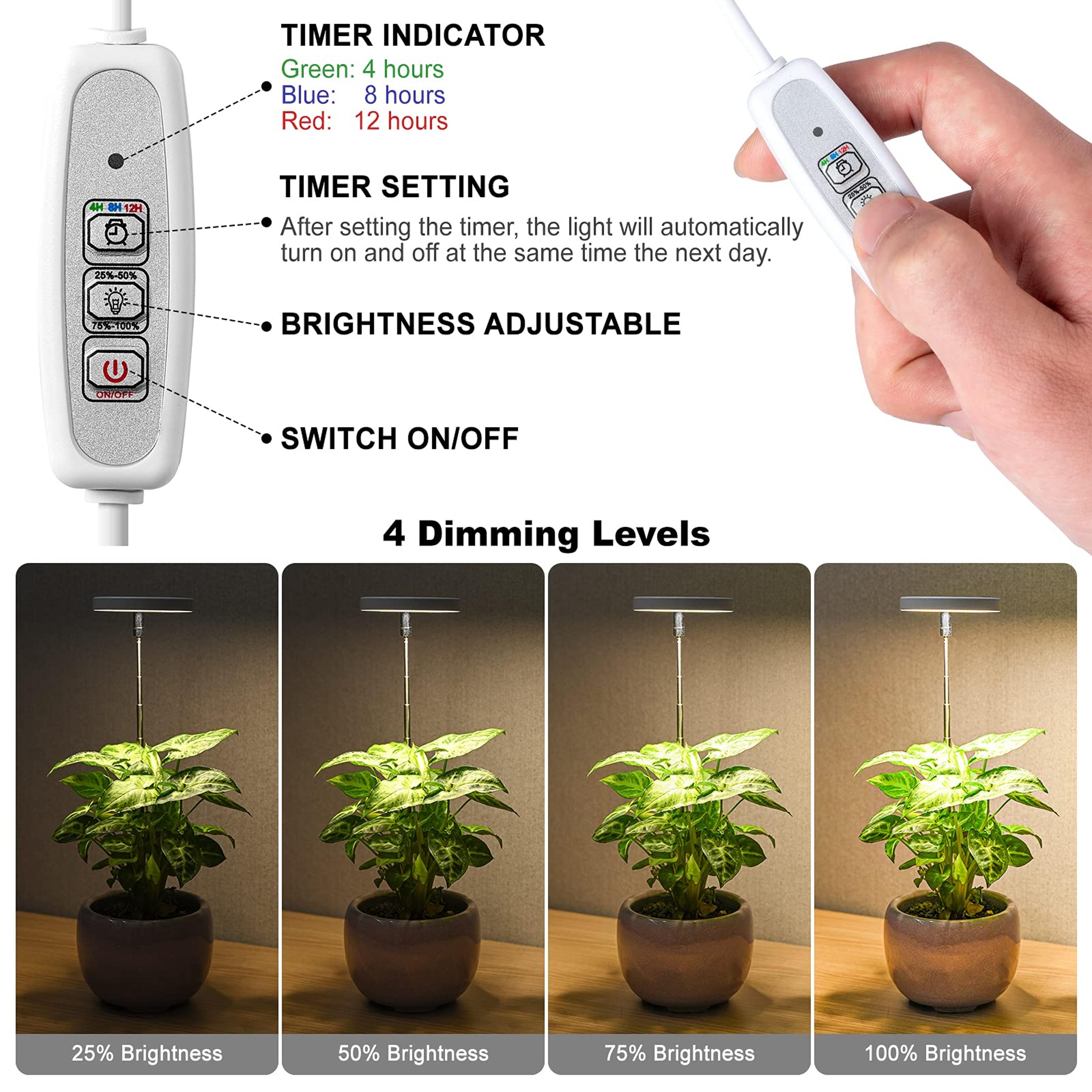 Indoor Plant LED Grow Light Full Spectrum Floor Lamp with Timer Dimming and Adjustable Height for