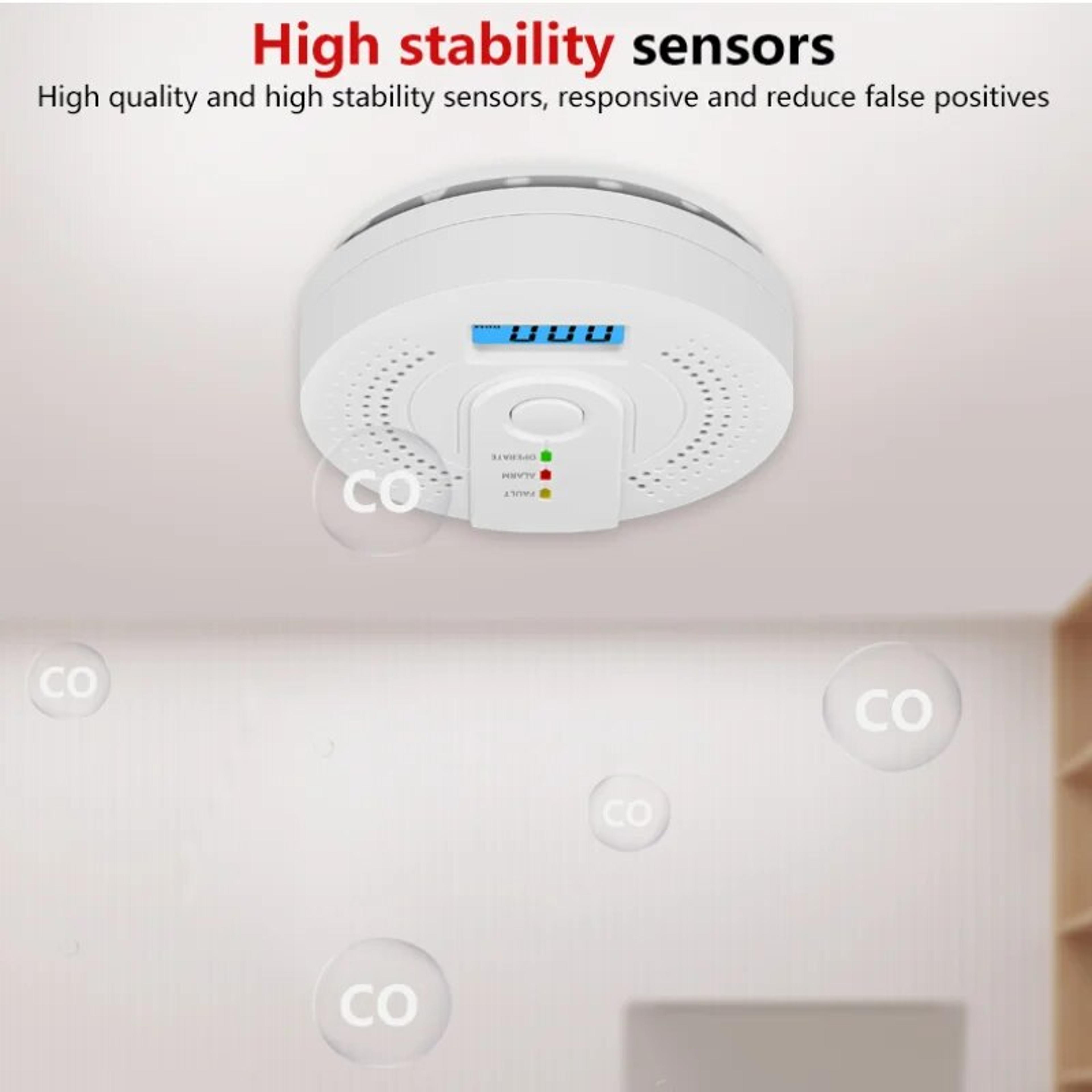 digital co alarm detector,independent carbon monoxide sensor with loud 85db alarm & flash warning, safety standards