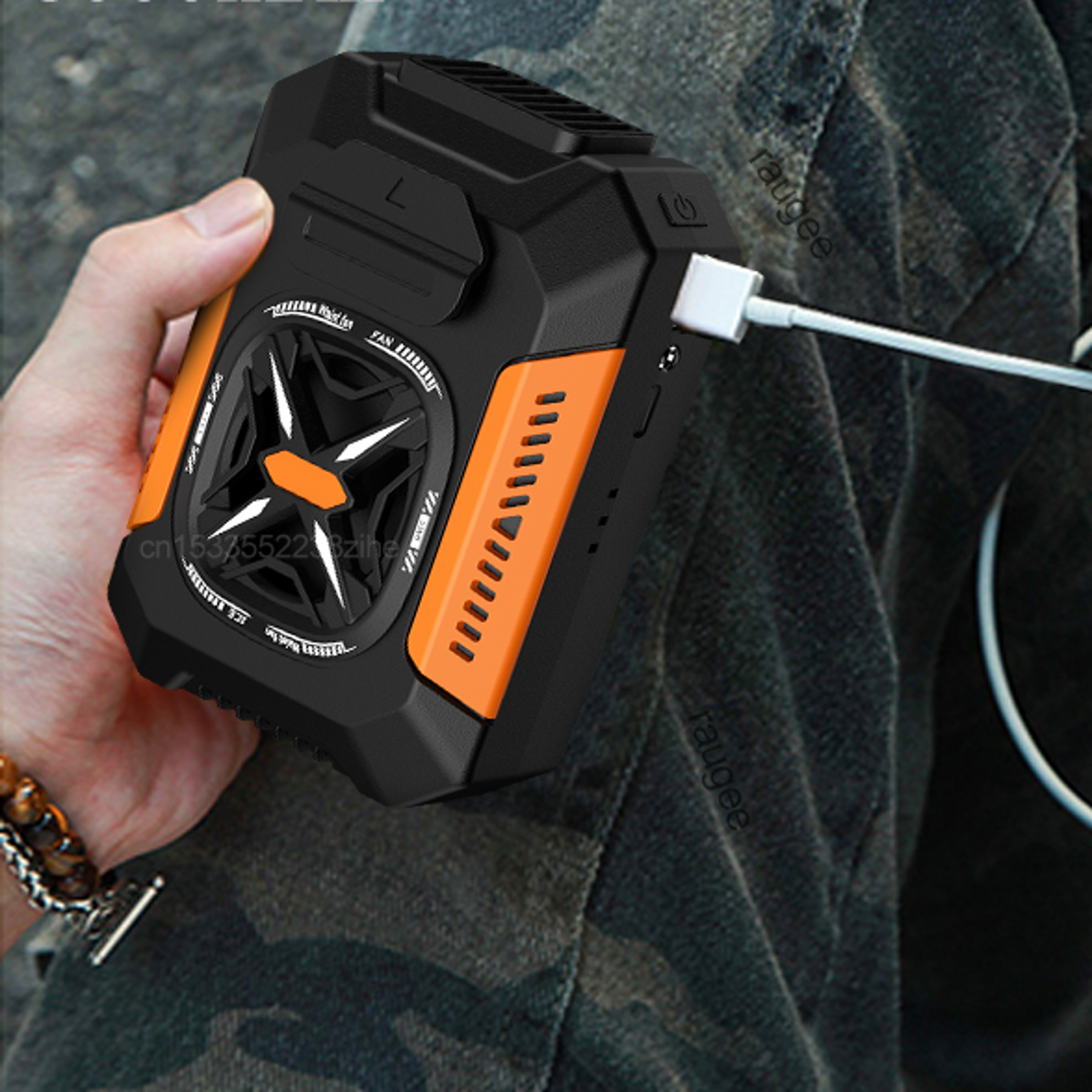 usb rechargeable portable waist clip fan, powerful air cooler with led light, outdoor camping waist fan with power bank