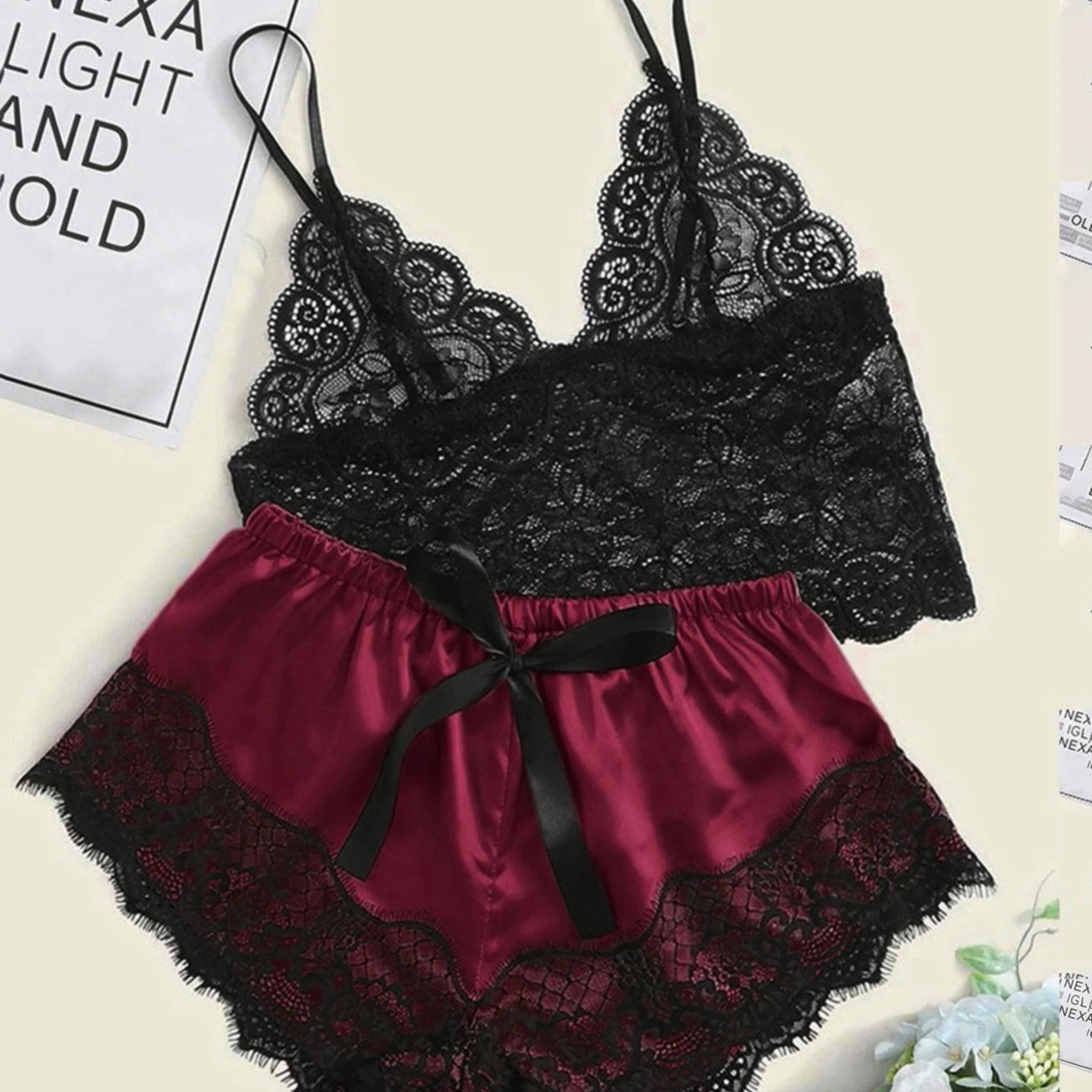 Lace Pajama Set Sexy Sleepwear For Women Top Shorts Lingerie Comfortable Underwear Pajama Set 4