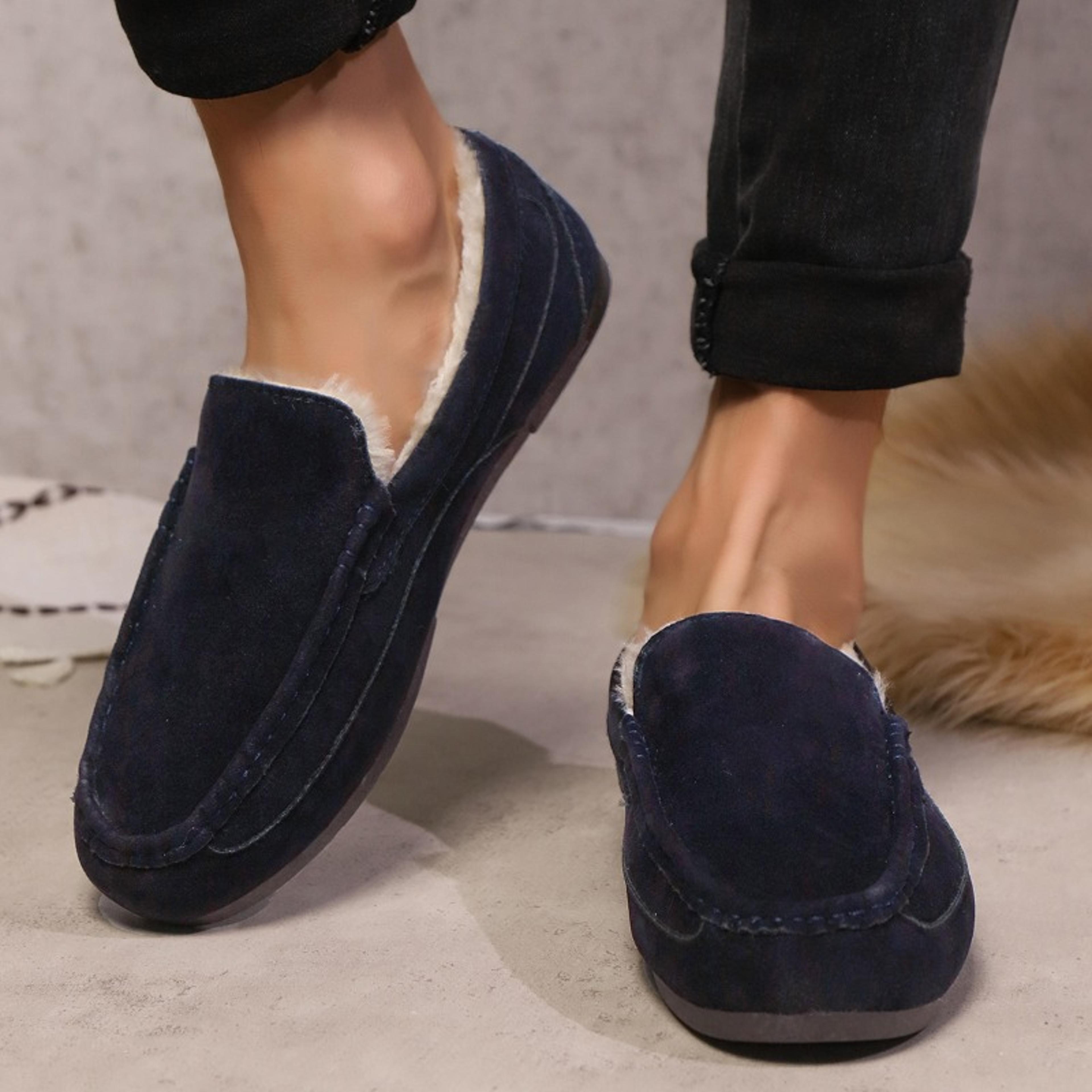 men loafers winter shoes, plush warm casual sneakers, comfortable fashion men loafers, soft sole non-slip, wear-resistan