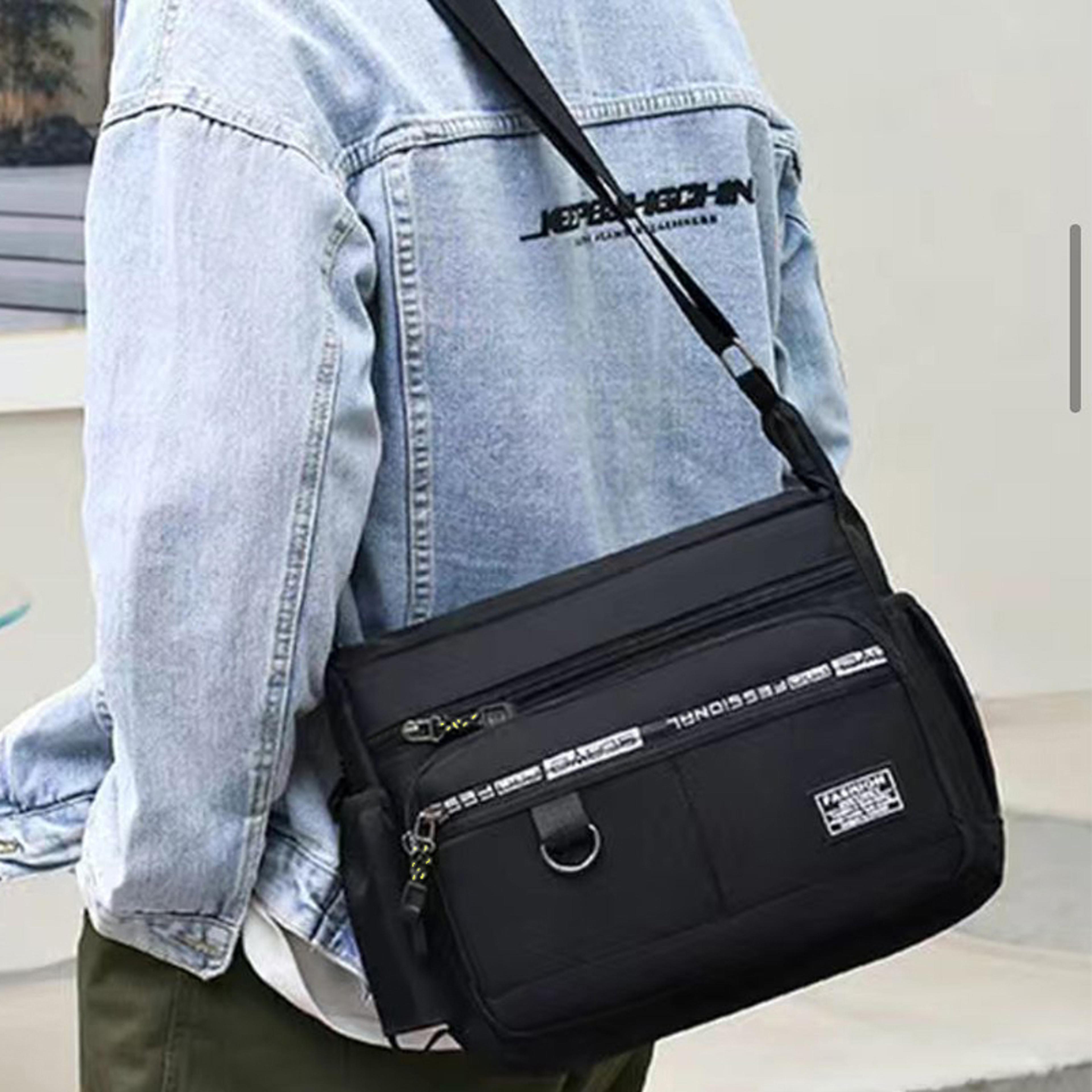 business single-shoulder bag, men's cross-body bag with multi-layered pockets, adjustable shoulder strap