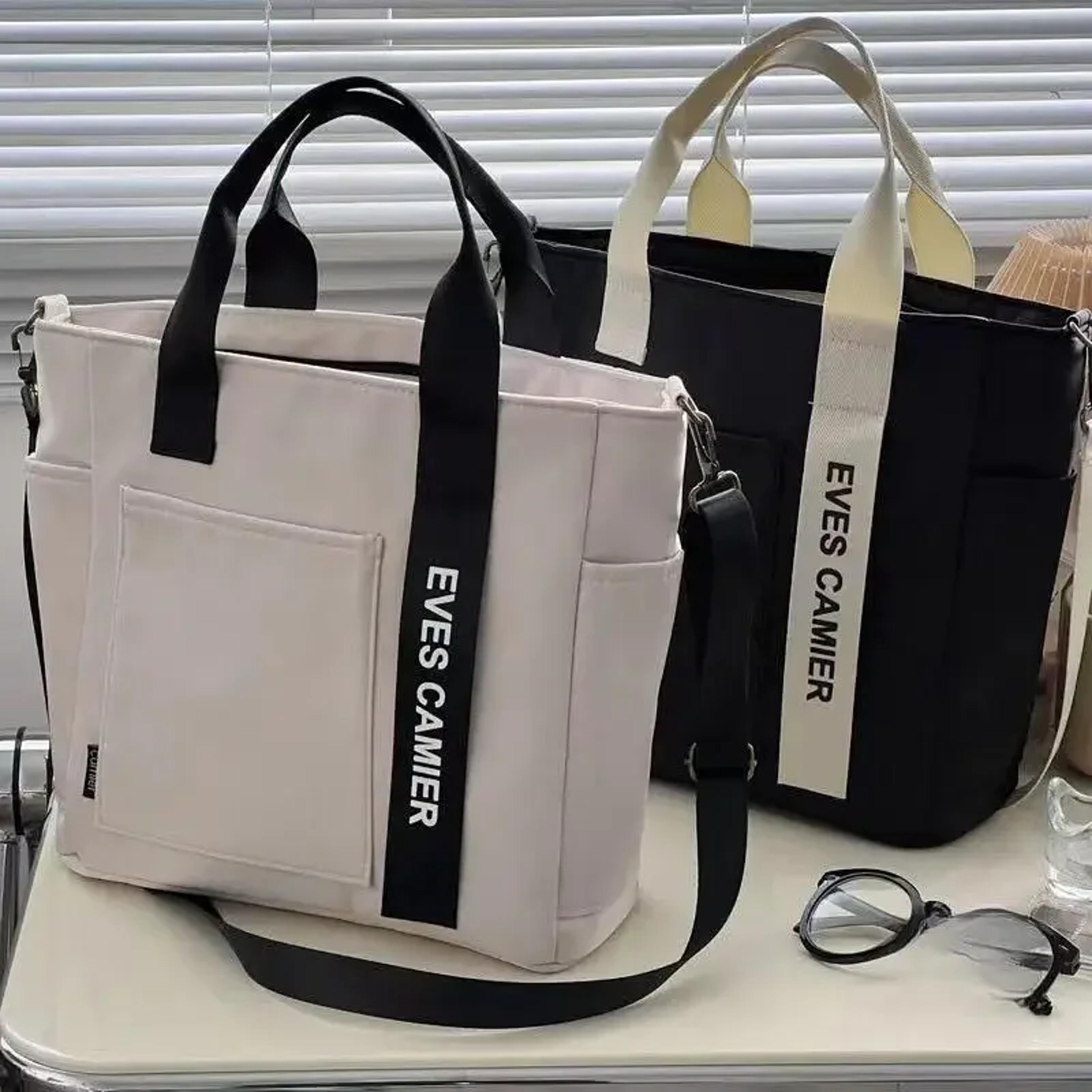 casual tote large capacity shoulder bag, waterproof nylon canvas handbag, simple fashion messenger bag for schoolgirl