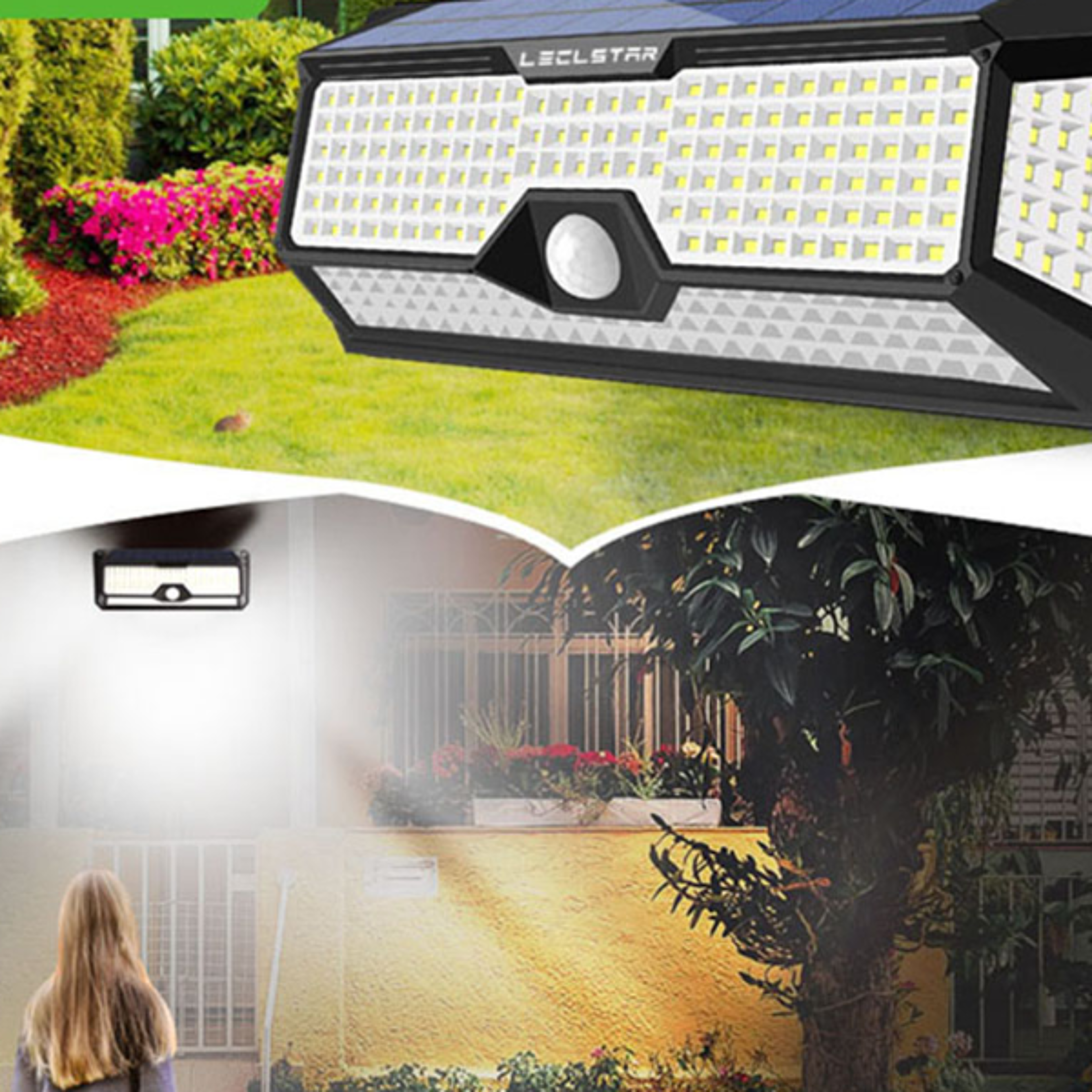 solar led light outdoor garden wall lamp, waterproof motion sensor light for yard door with mode