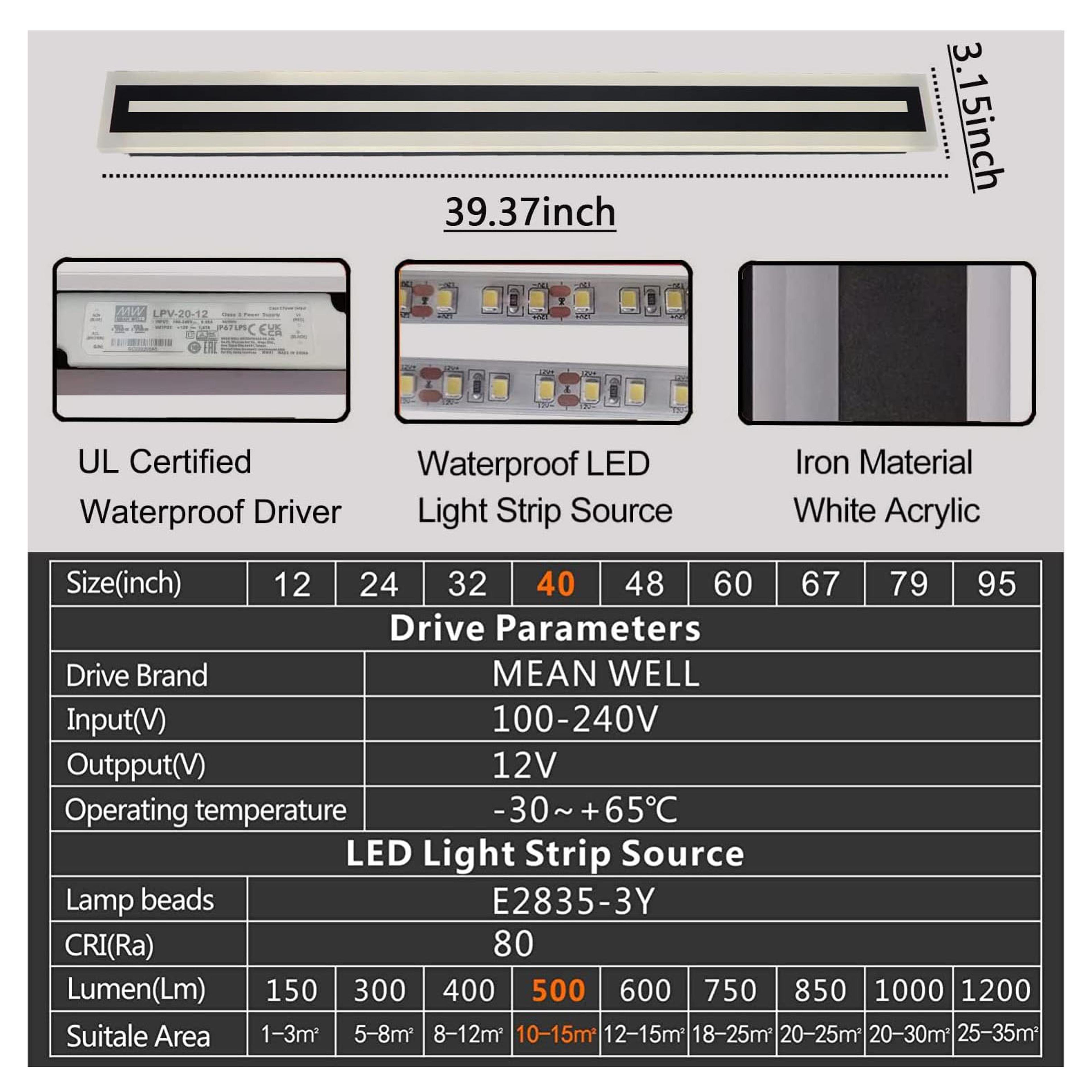 Modern LED Wall Lighting Fixture Outdoor Long Strip Sconce Frosted White Acrylic Wall Lamp IP67 Wat 9
