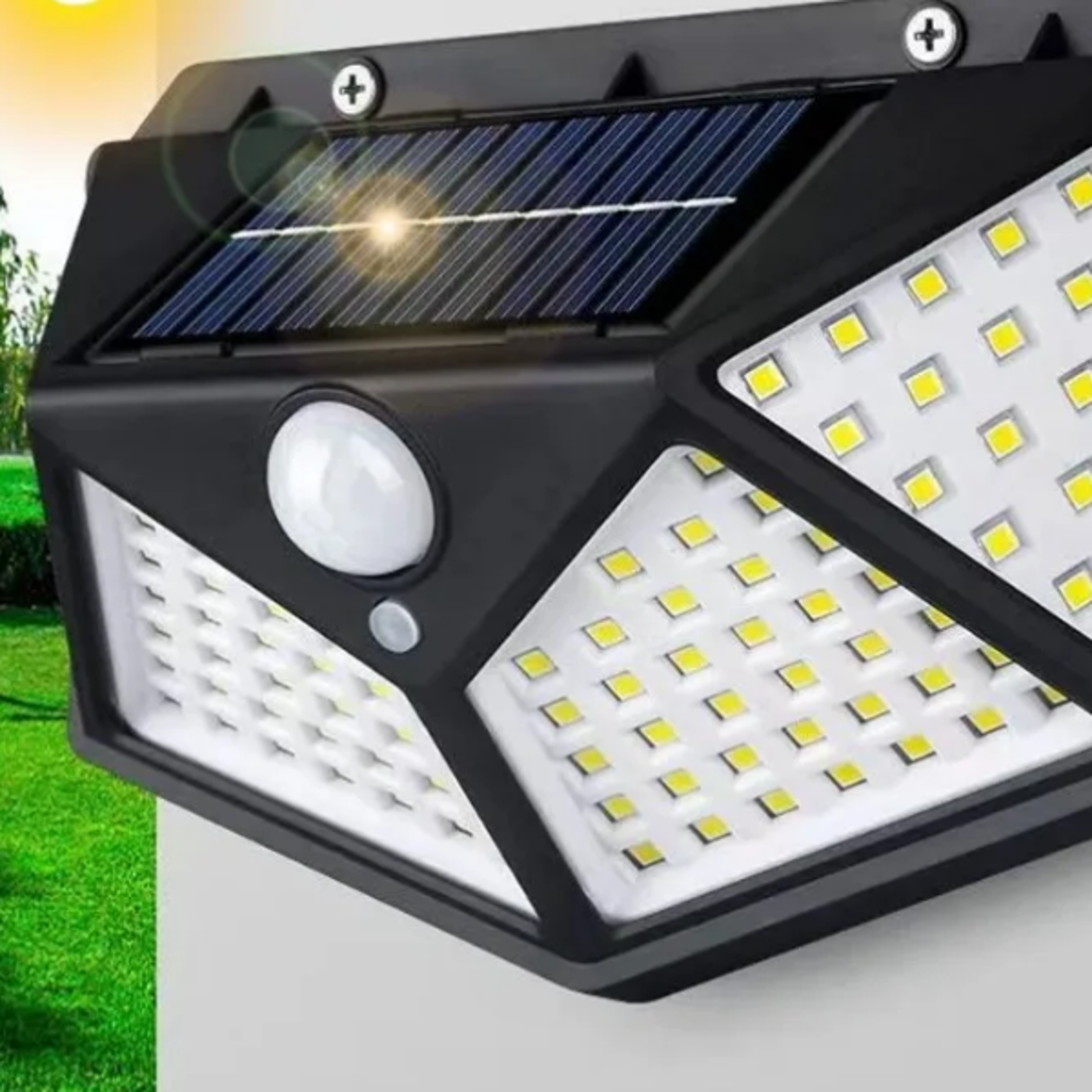 motion sensor led solar wall light outdoor, waterproof solar lights, street lamp with sunlight powered spotlight