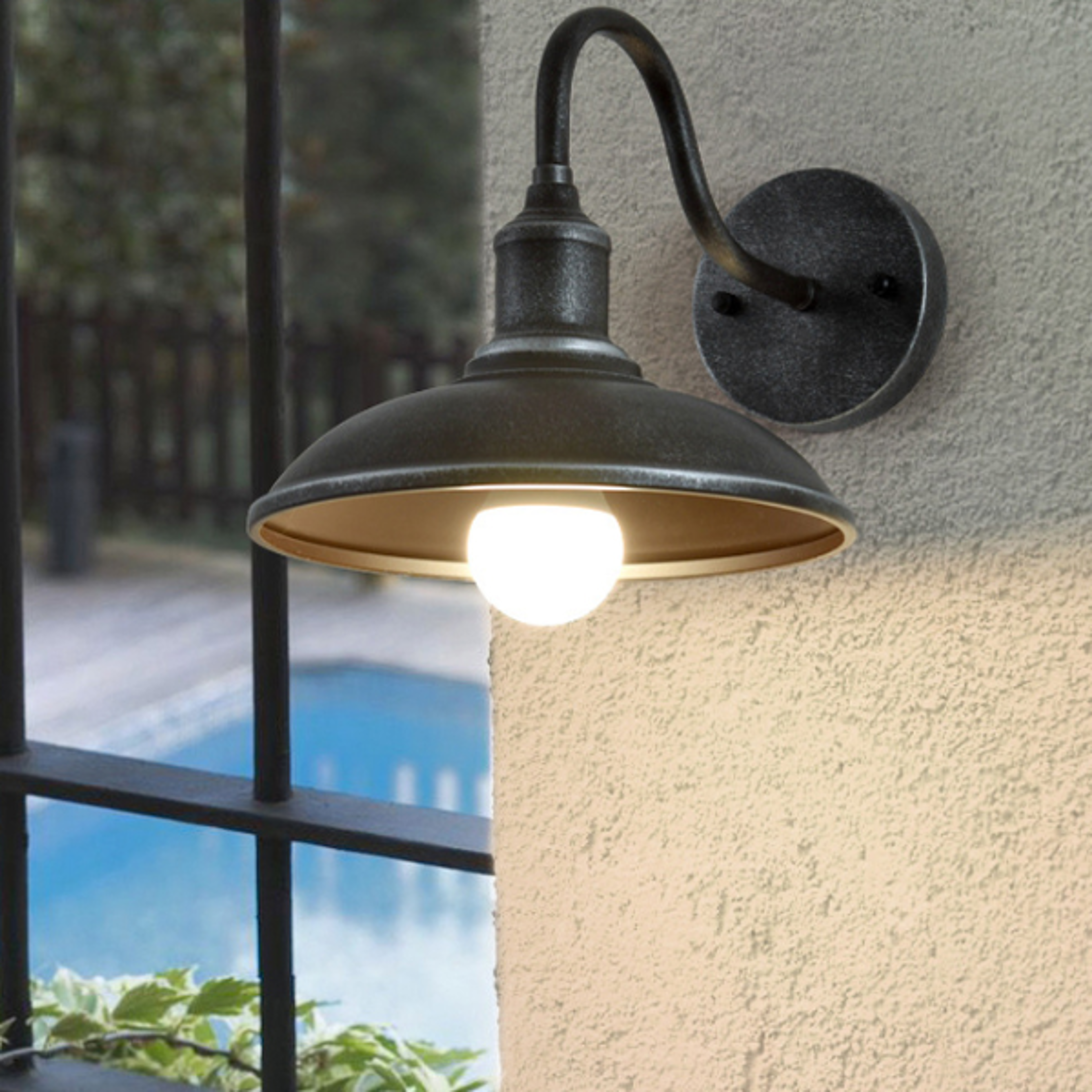 outdoor vintage wall lamp, retro industrial waterproof fixture, rust color lighting for courtyard, balcony, and doorway