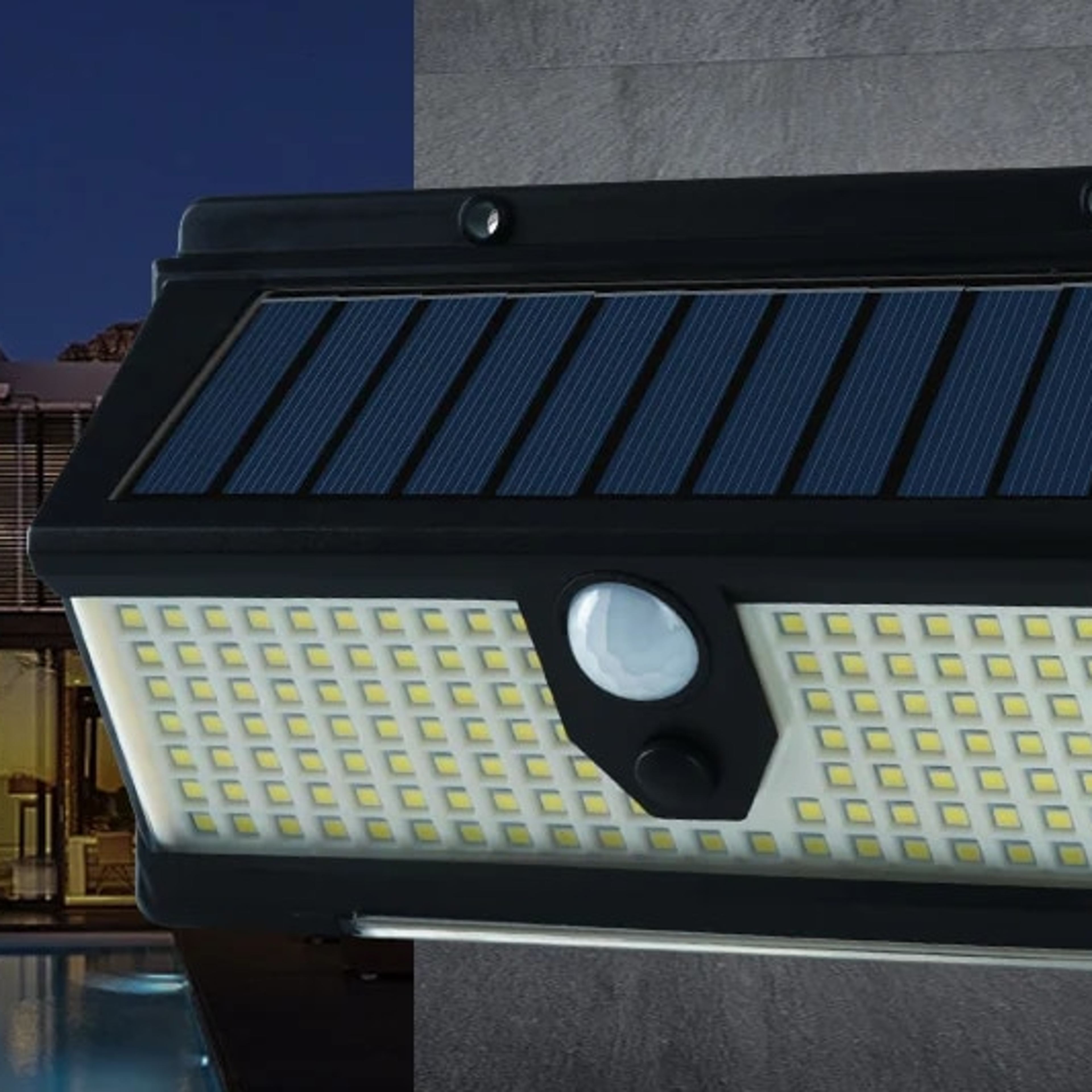 solar wall light with red and blue warning light, human sensor, waterproof garden light for outdoors