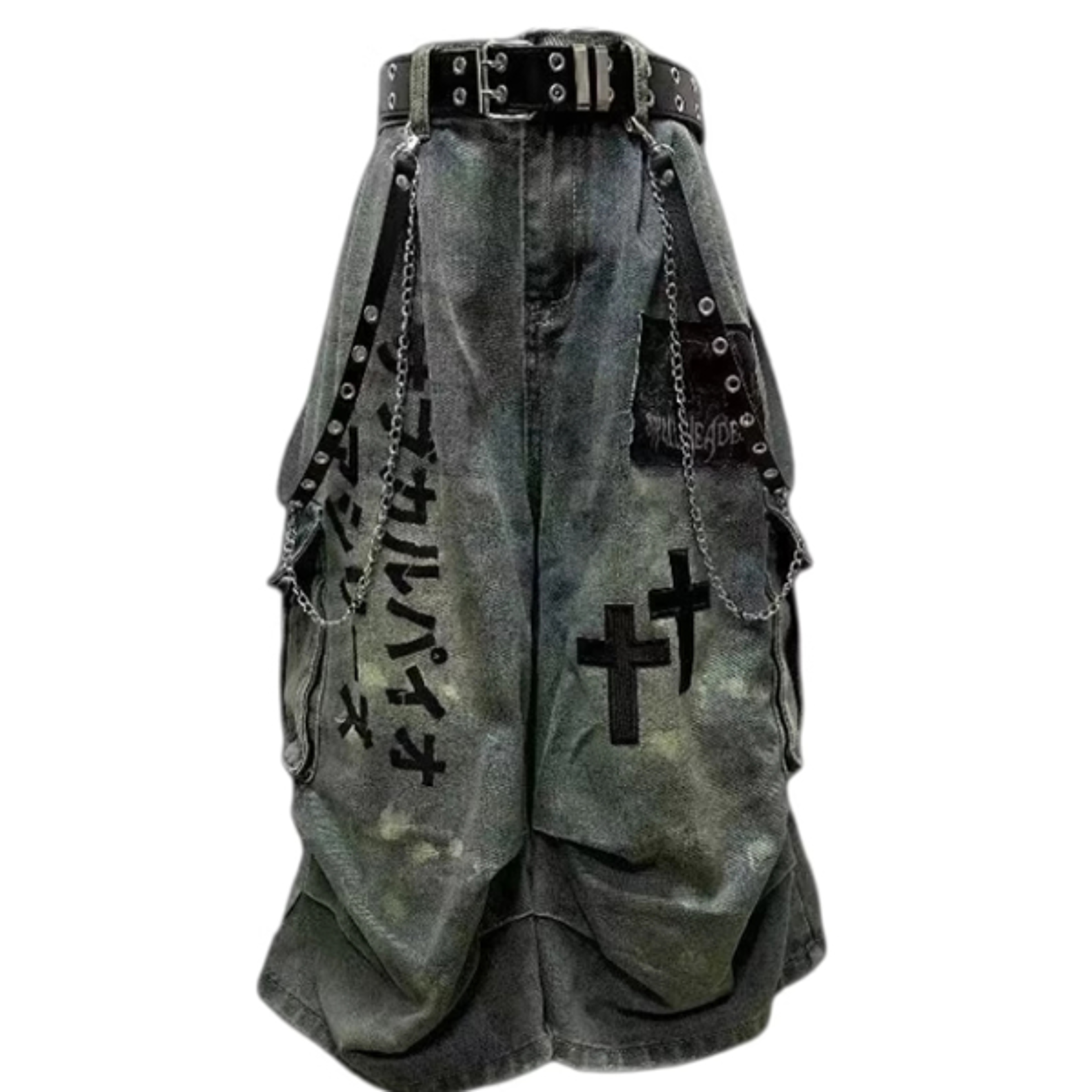 summer women goblin core cross denim jorts shorts, jean pants, calf-length trashy grunge unisex, japanese cyber punk