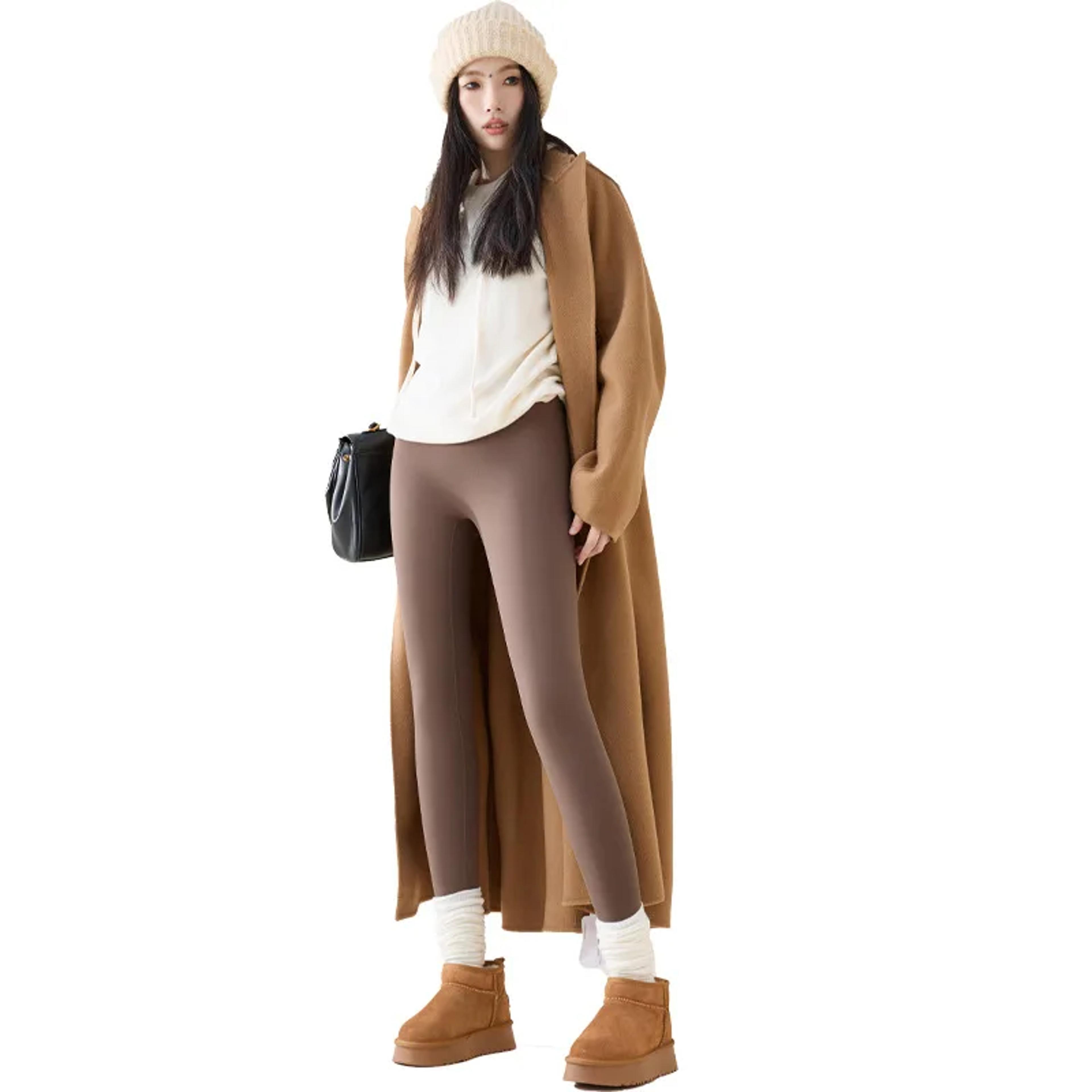 high waist velvet sharkskin warm leggings for women, autumn winter seamless slim fit fleece elastic leggings