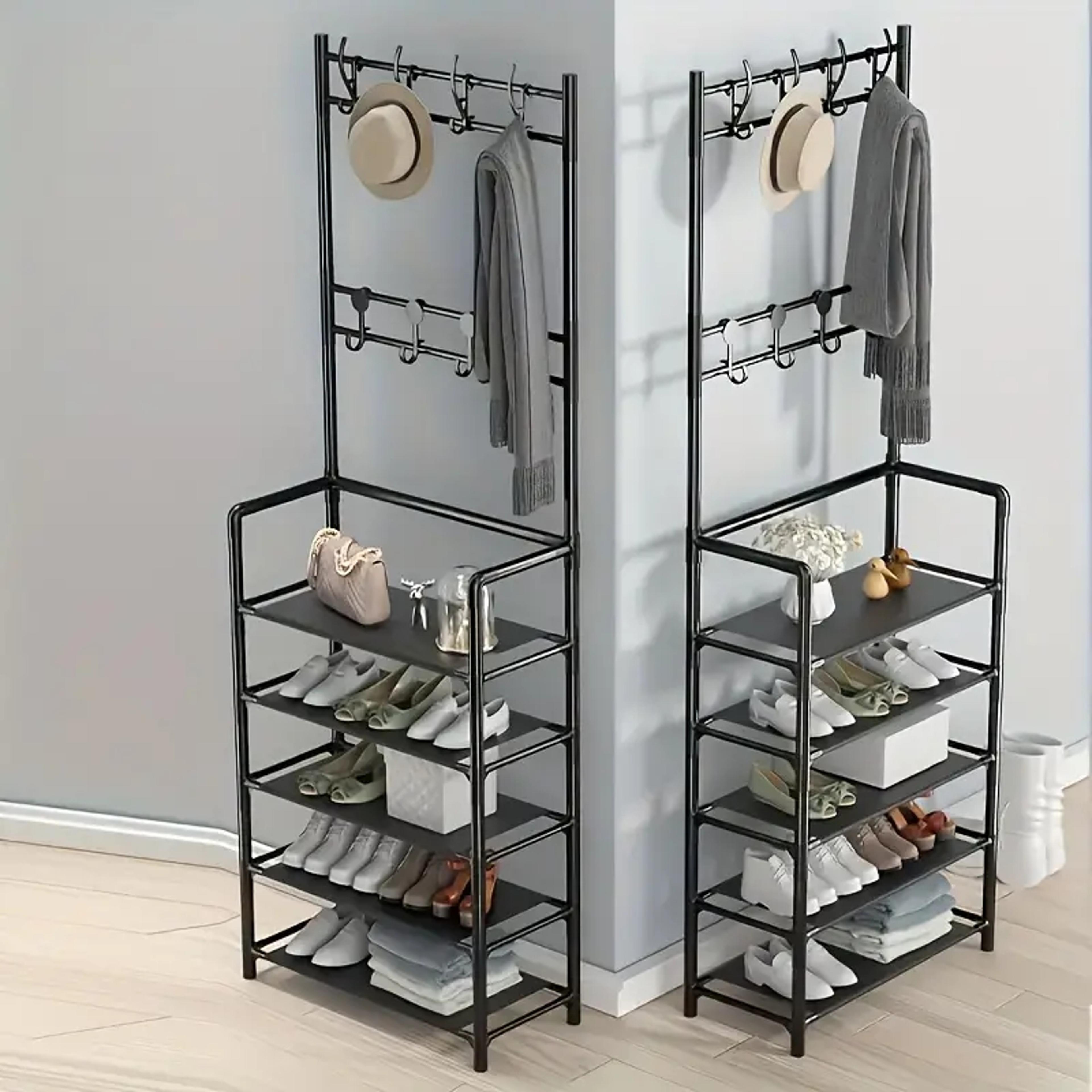Entrance Organizer With Clothes Hanger And Shoe Rack Store Shoes Clothes Jackets Hats Bags Umbrella 3