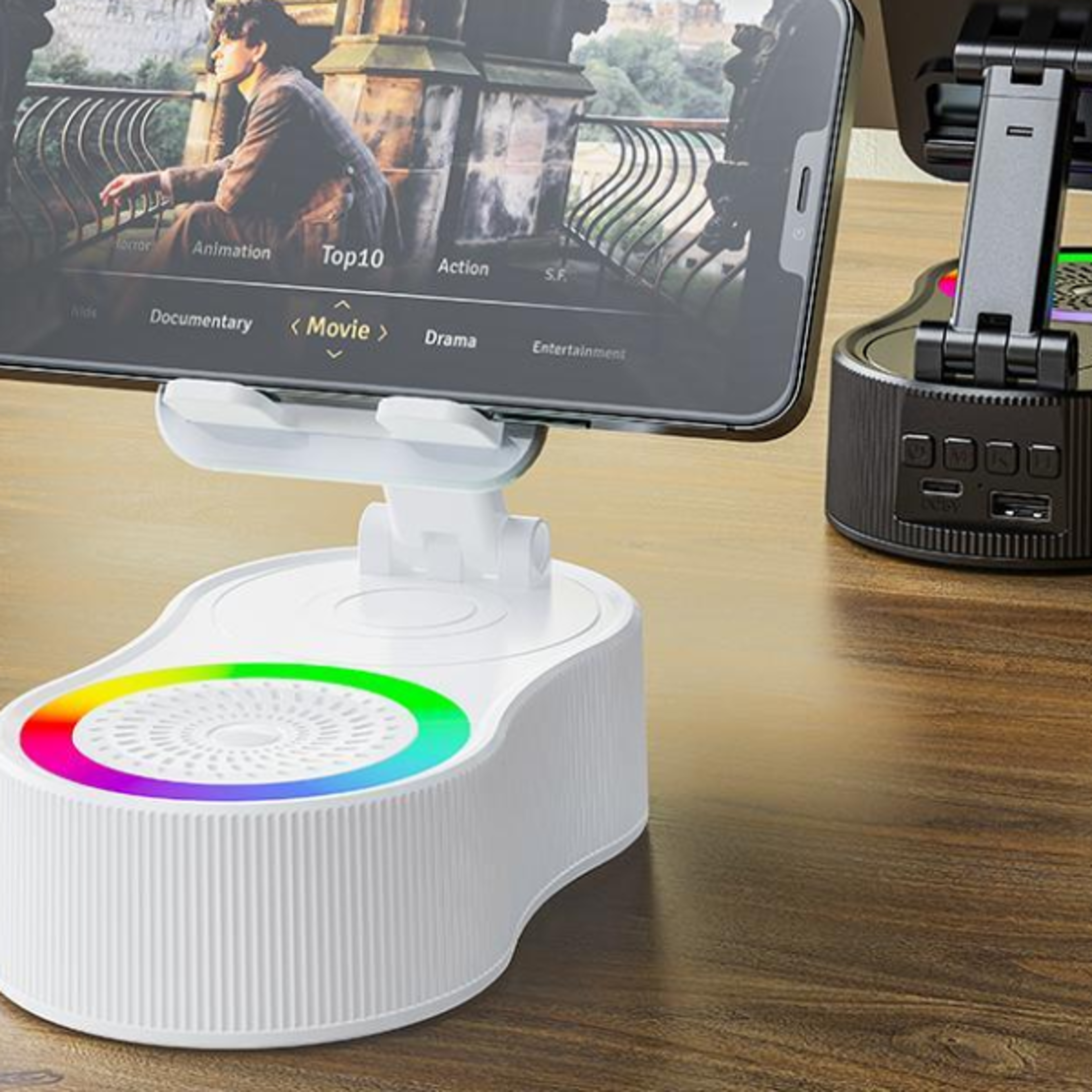 adjustable tablet bracket support, new cell phone holder stand with lde light bluetooth speaker, portable wireless louds