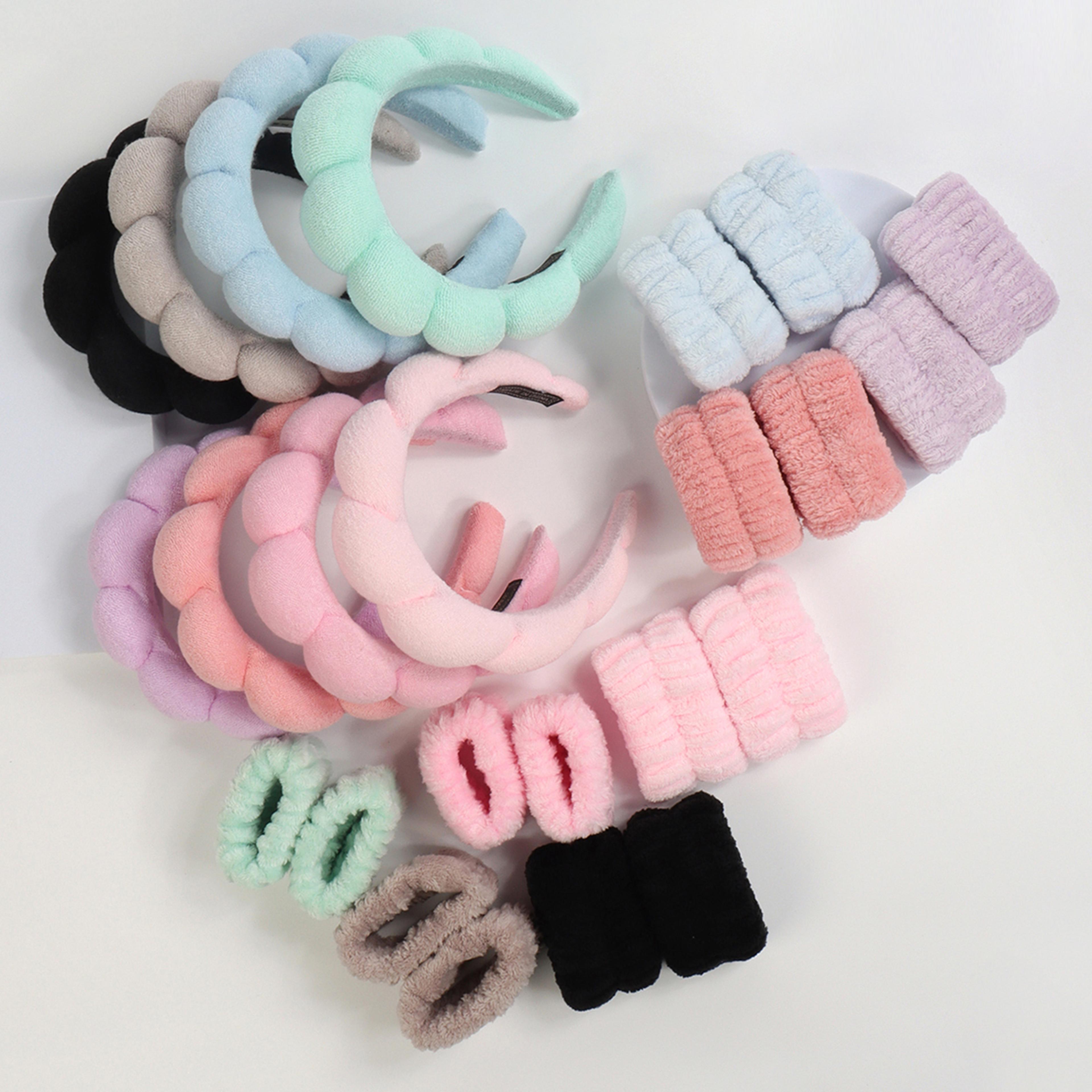 puffy headband for washing face makeup, fashion microfiber scrunchies, spa bubble headband for shower