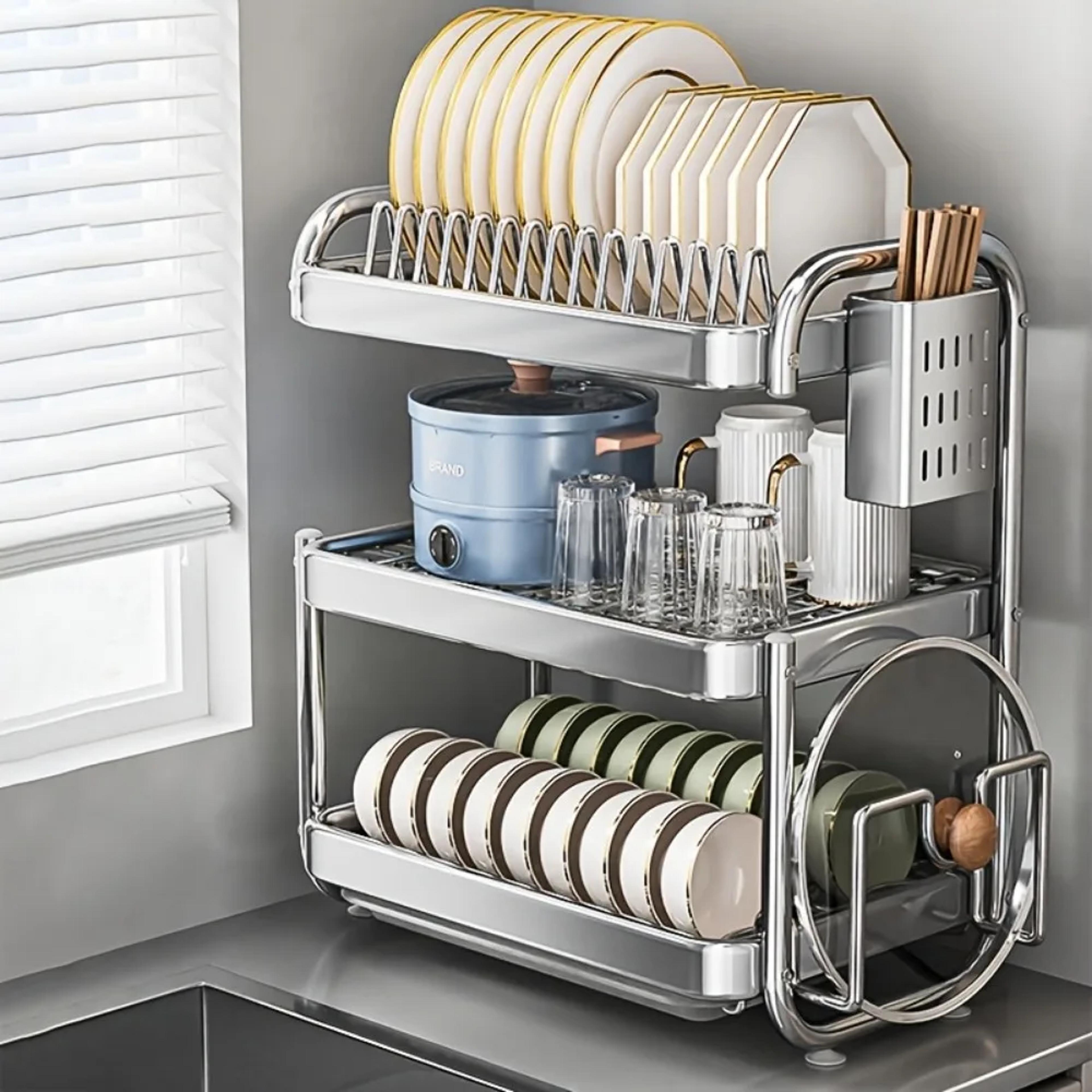large capacity bowl drain rack, breathable stainless steel dish rack, multi-functional kitchenware accept rack, durable