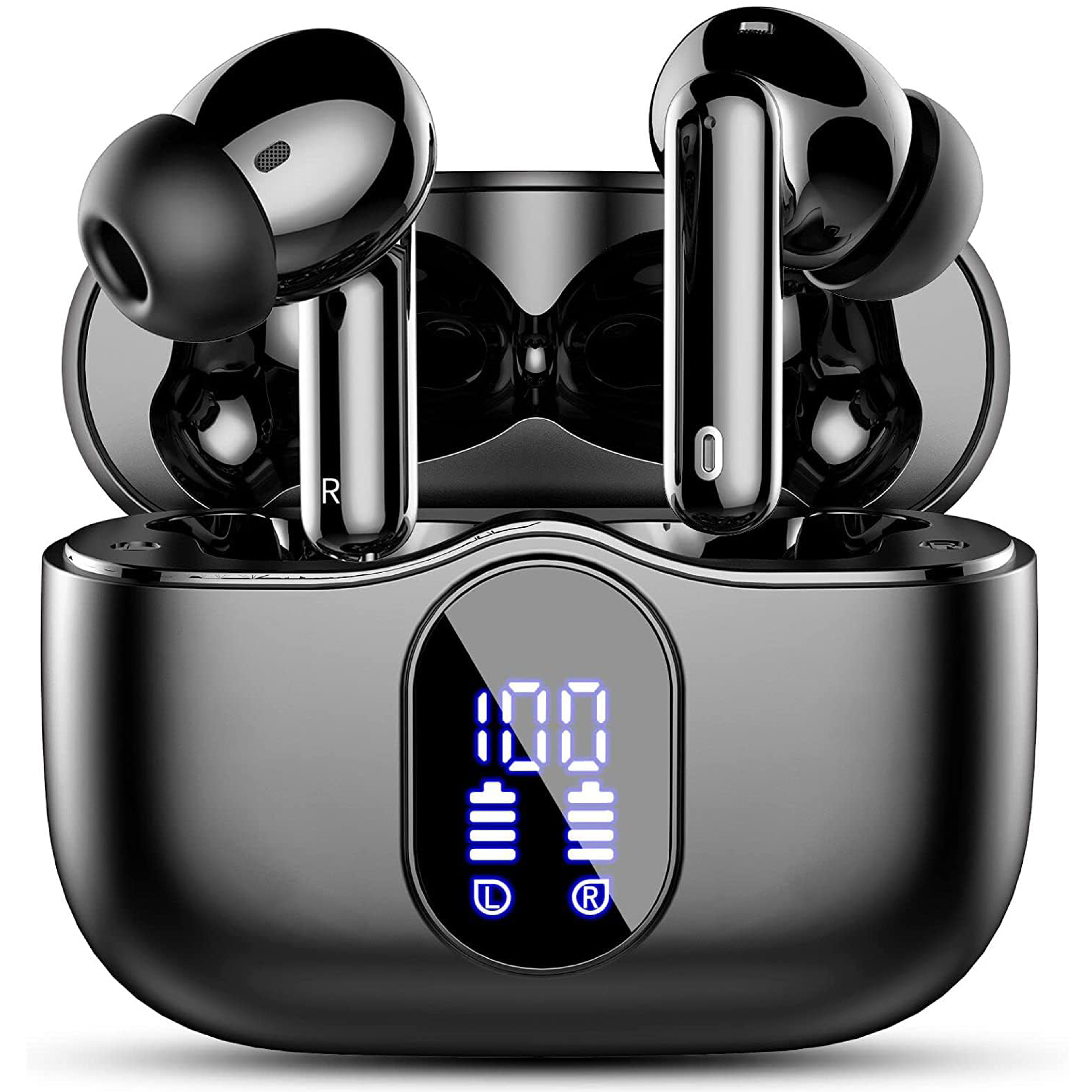 enjoy high-quality sound with wireless earbuds featuring enc mics, hours of playtime, and led display