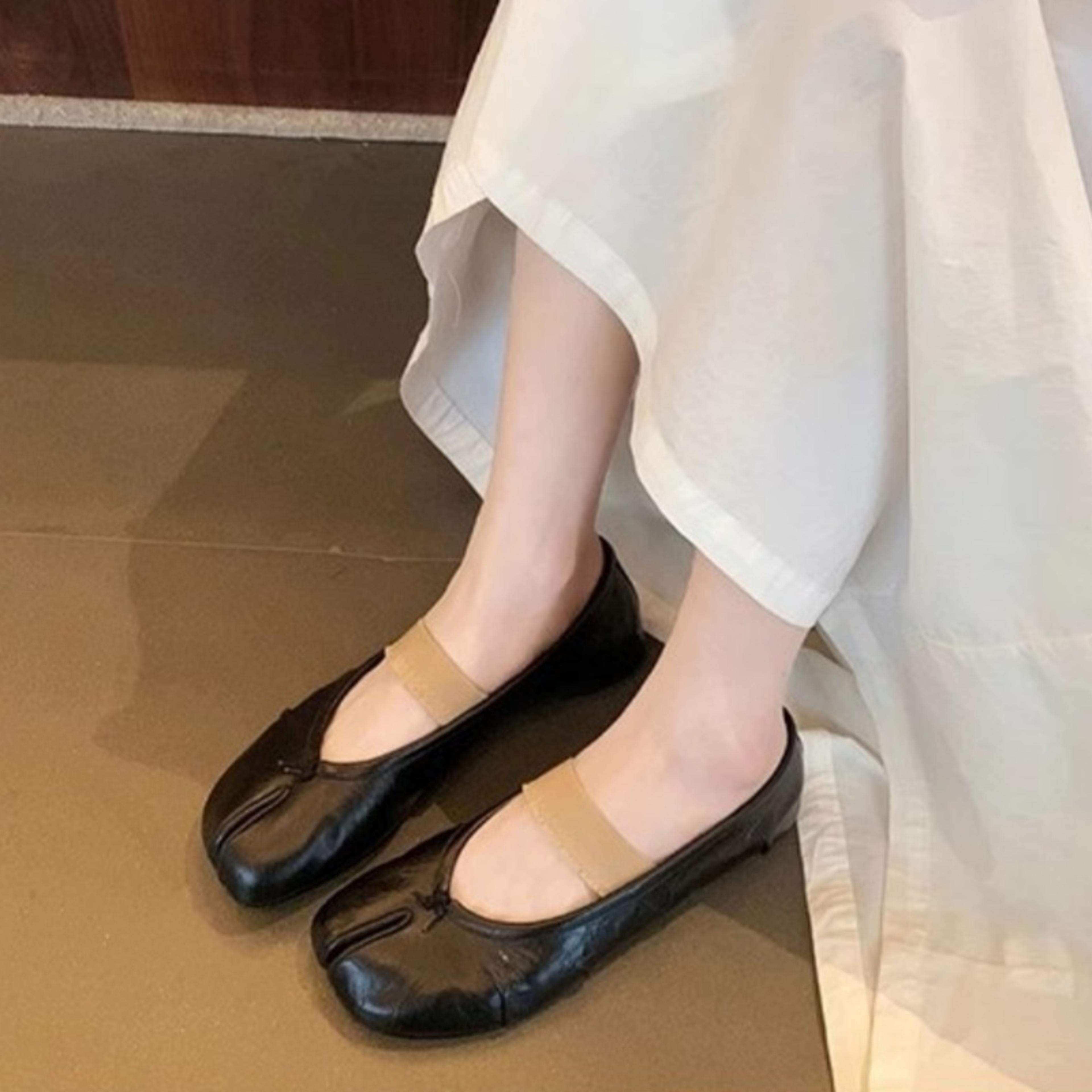 retro round split toe flat sneakers, women casual loafer moccasins, soft tabi ninja mary jane ballet shoes