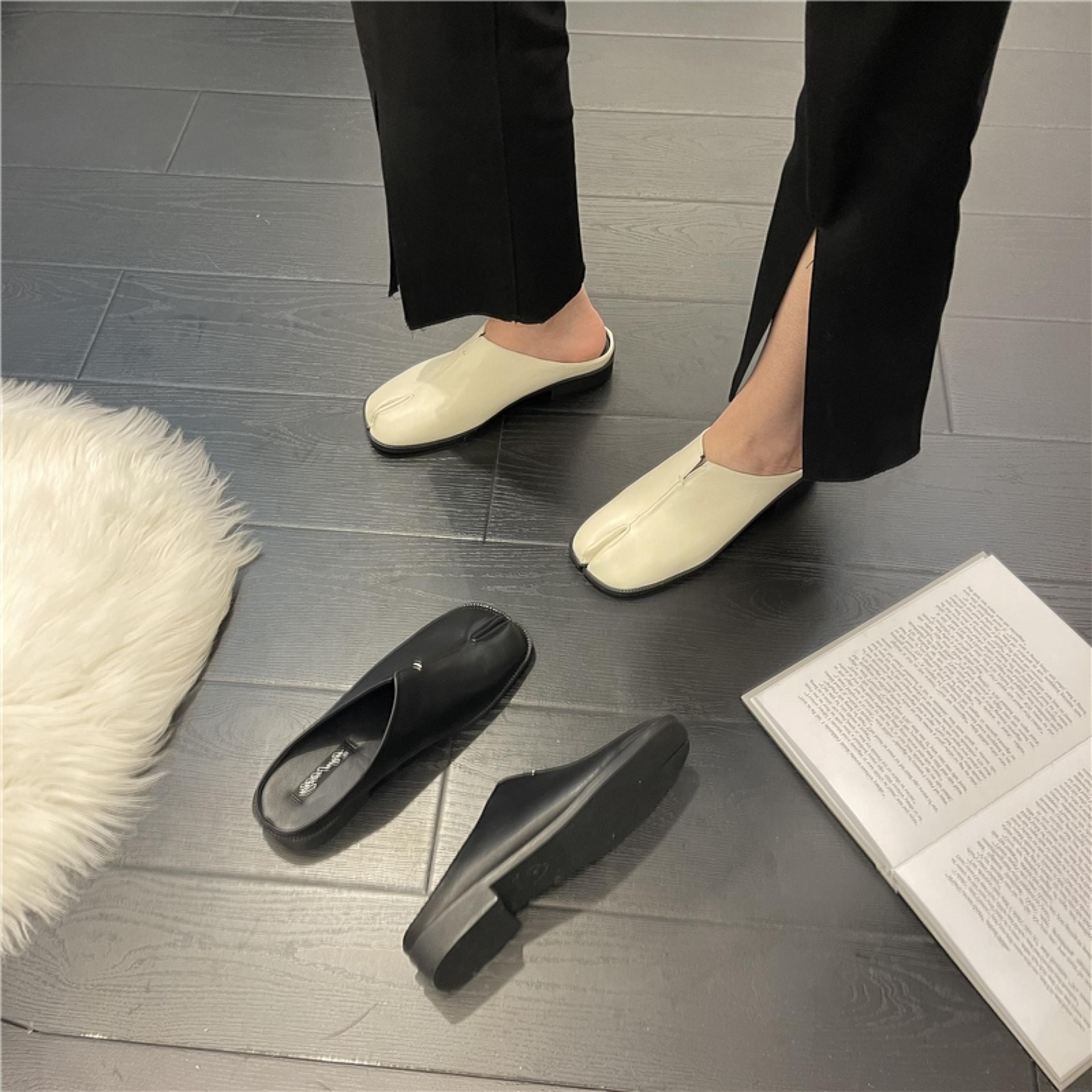 leather split toe flat shoes for women, new fashion tabi ninja flats, cozy loafers, casual low heels ladies muller shoes