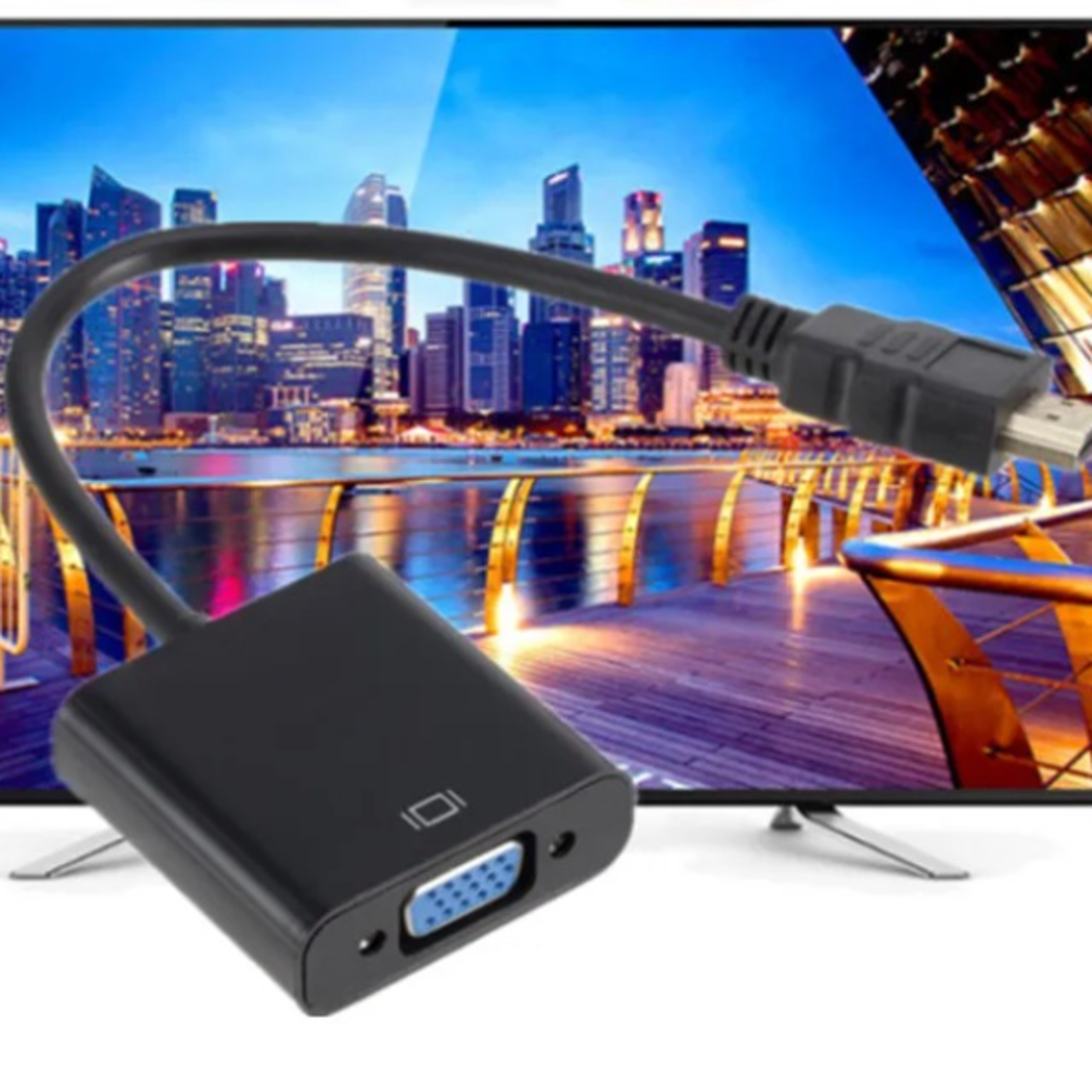 hdmi-compatible to vga converter adapter with audio power supply, male to female for pc, tablet, tv, laptop use