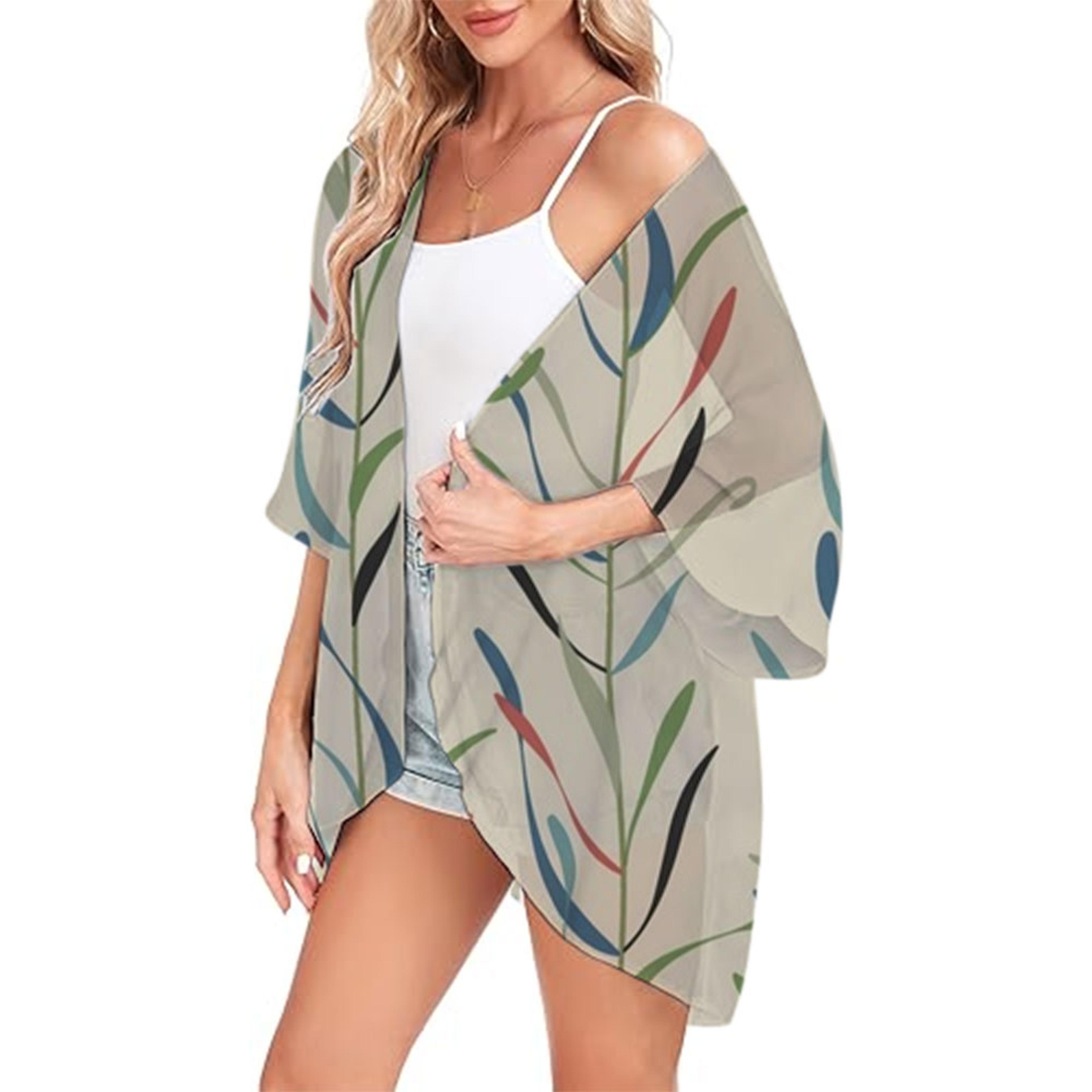 women's chiffon tops lightweight, beach fashion cardigan cover-ups, open front shirts for summer