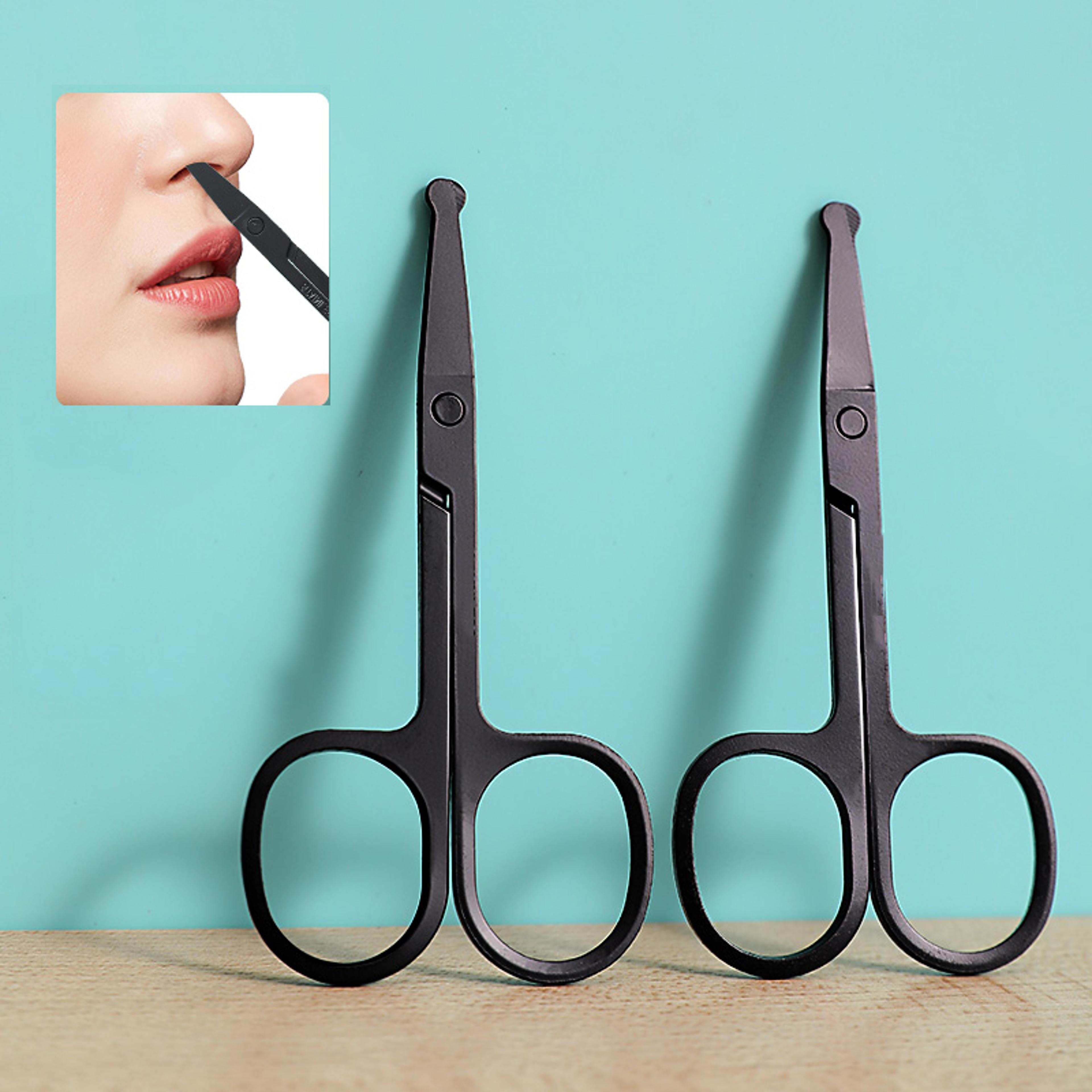 unisex stainless steel black round head safe nose hair scissors, precision grooming tool for men women