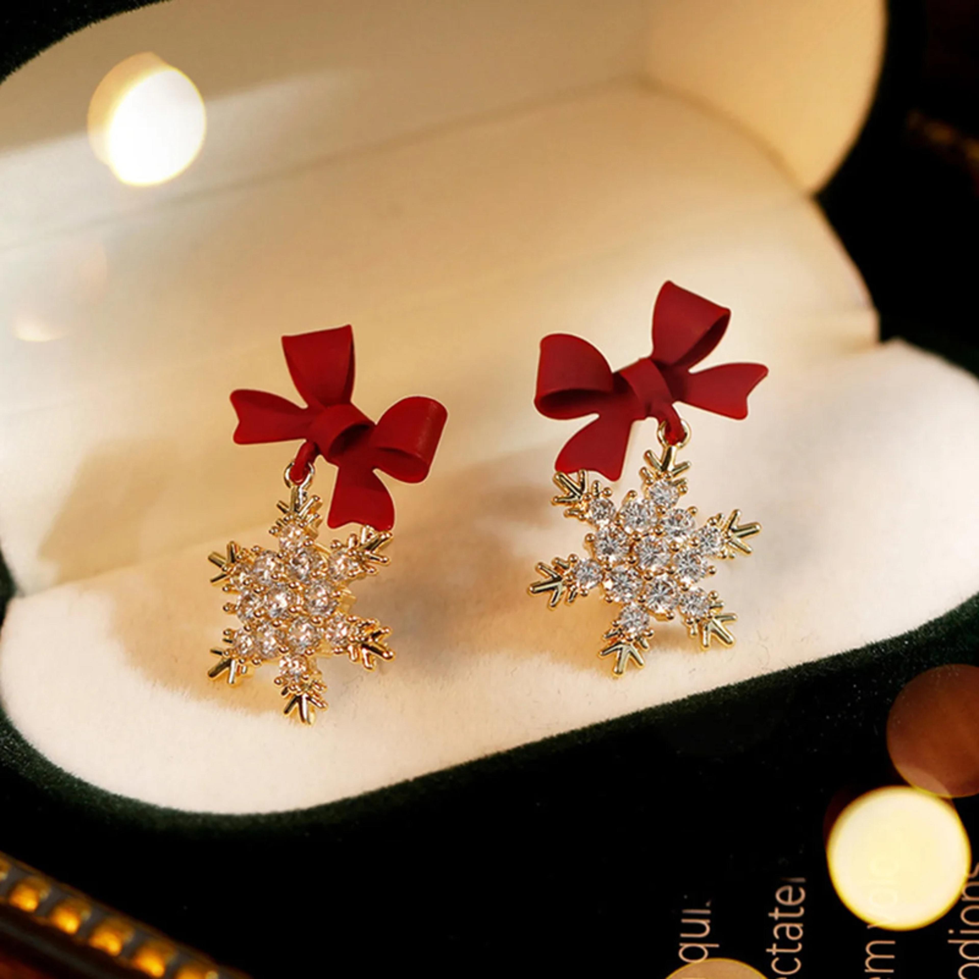 santa claus snowman earrings, new red bow knot snowflakes, drop earring for women christmas, jewelry gifts for girls